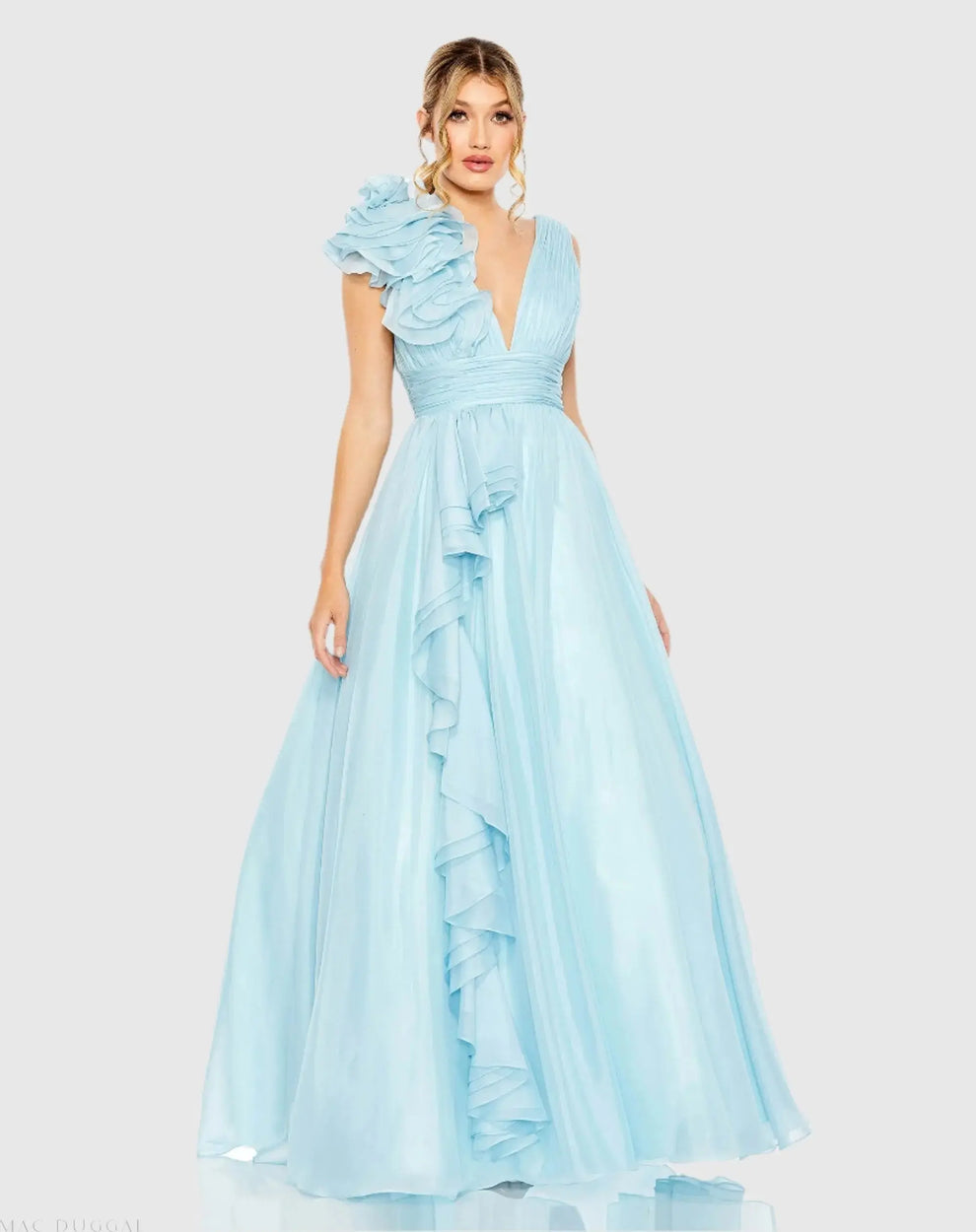 V-Neck Floor-Length Organza Formal A-Line Mac Duggal 9948856P