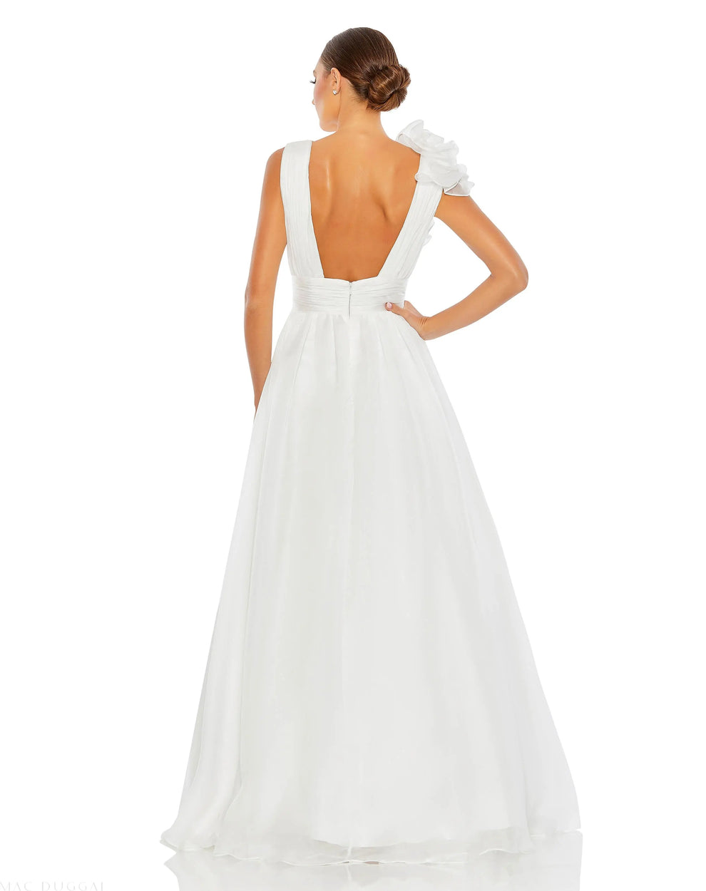 V-Neck Floor-Length Organza Wedding A-Line Mac Duggal 9948856P