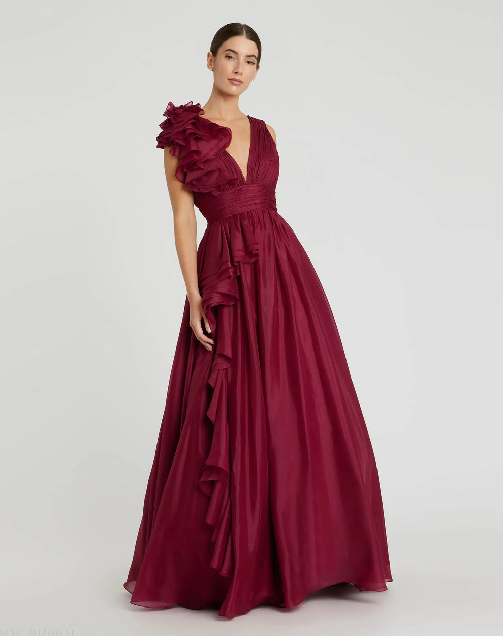V-Neck Floor-Length Organza Formal A-Line Mac Duggal 9948856P