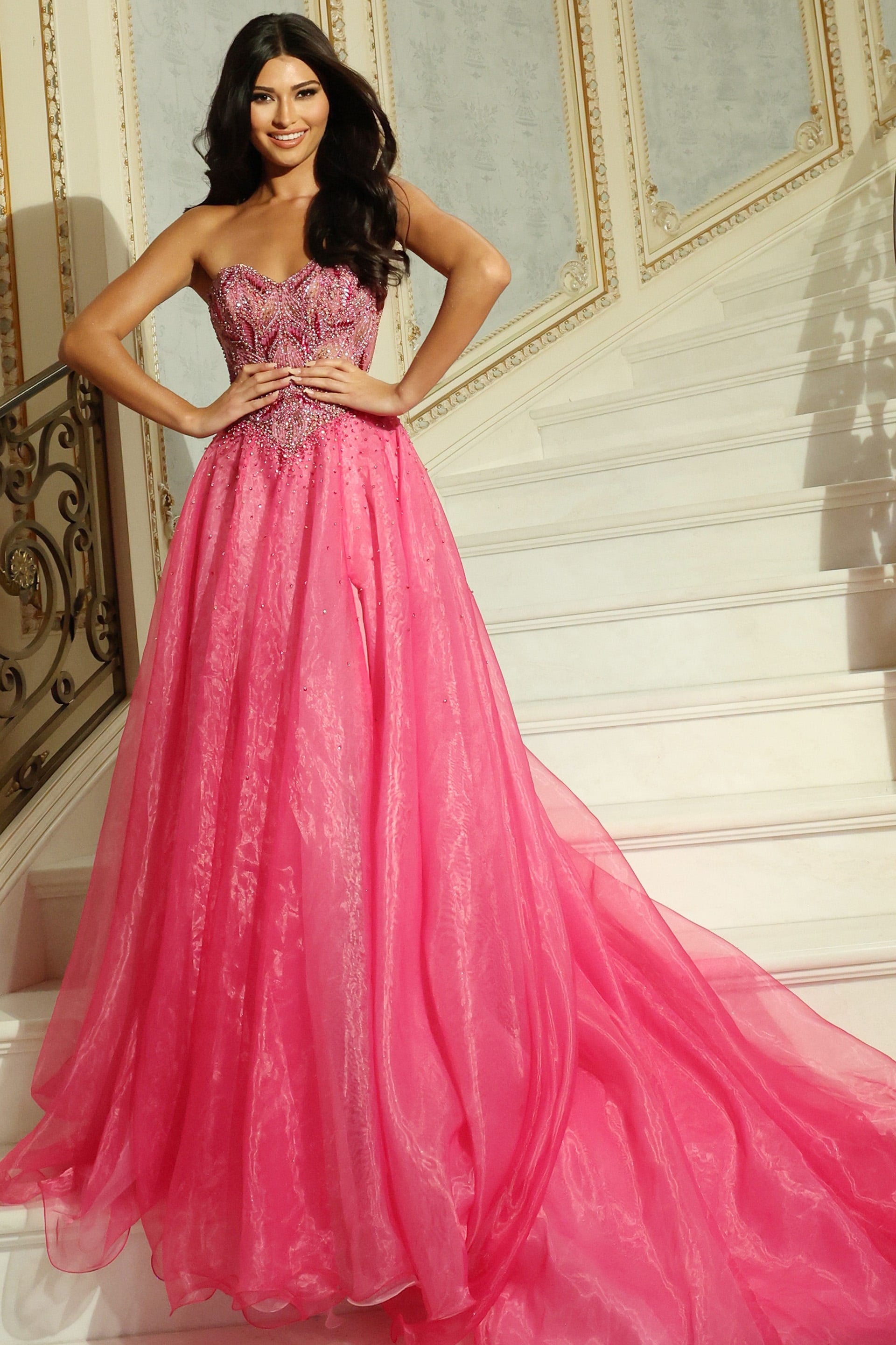 Prom Dresses Long Formal Beaded Fitted Corset Prom Dress Jovani 48906 Pink