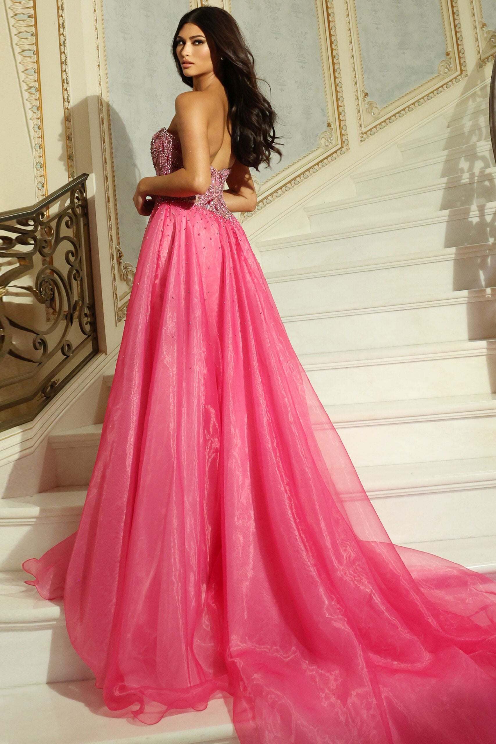 Prom Dresses Long Formal Beaded Fitted Corset Prom Dress Jovani 48906 Pink