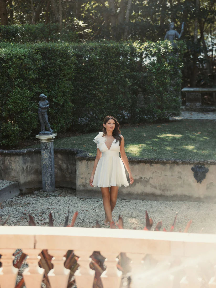 Mac Duggal Short Ruffle V Neck A Line Cocktail Dress - The Dress Outlet