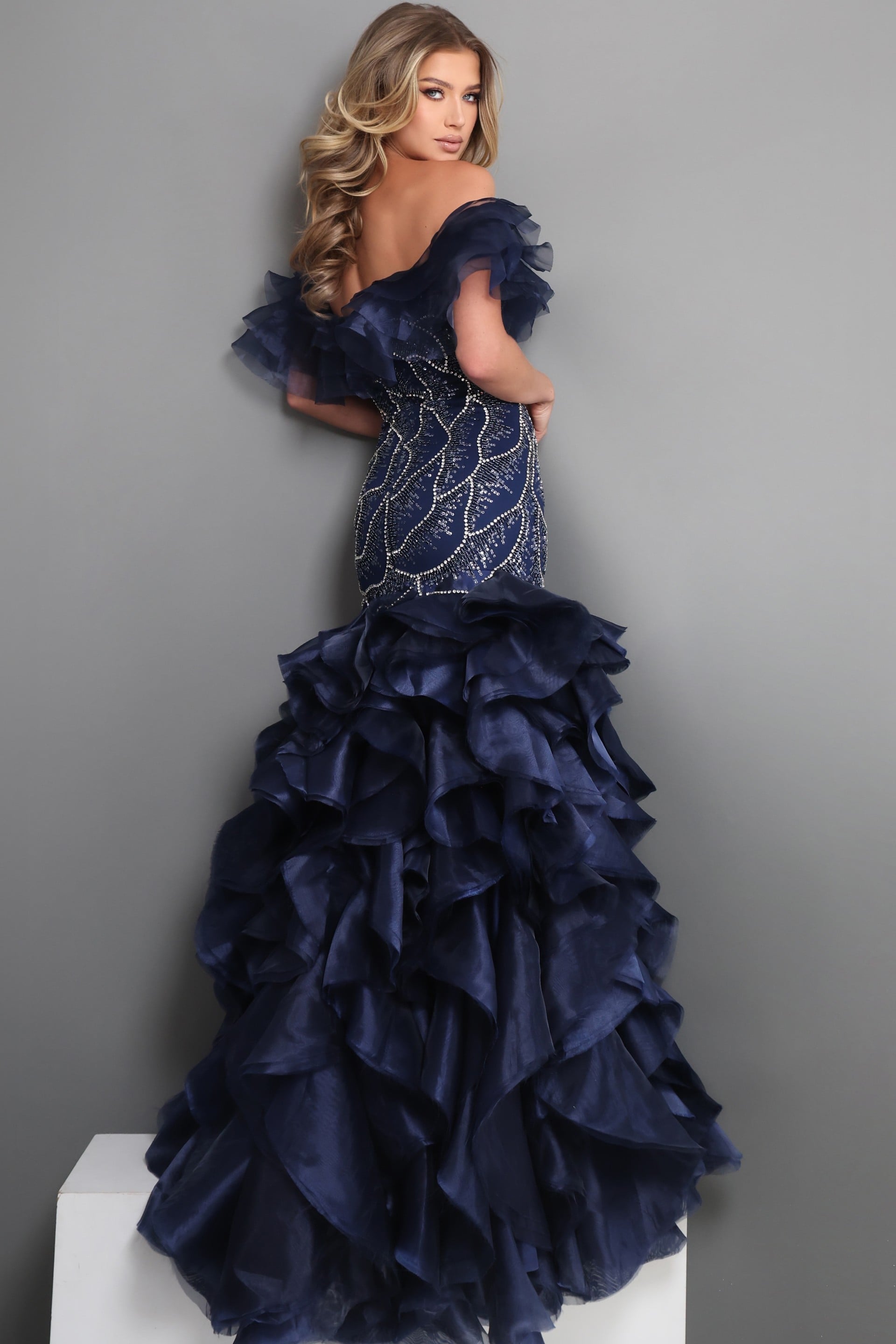 Off-the-Shoulder Floor-Length Organza Evening Mermaid Jovani 48991