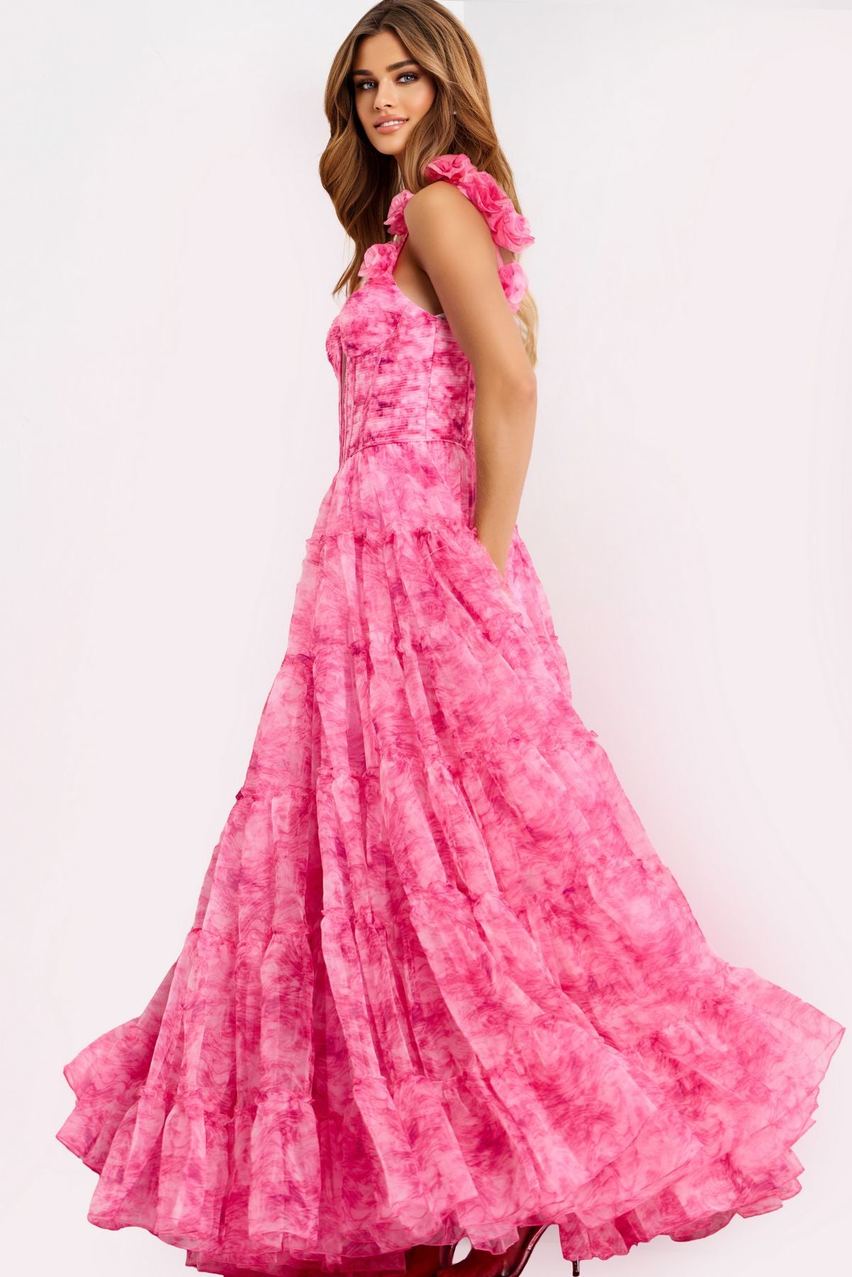 Prom Dresses A Line Long Formal 3D Floral Prom Dress Print