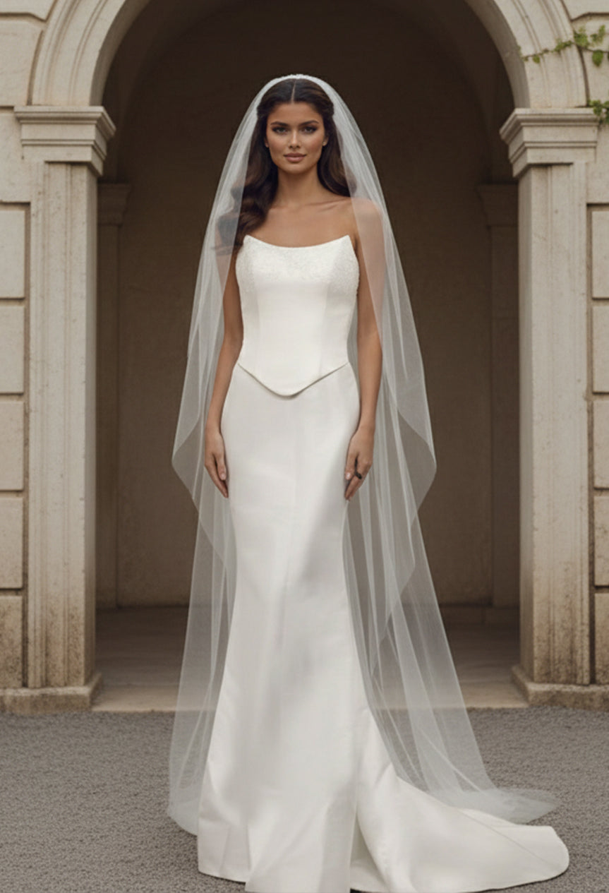 Strapless Floor-Length Crepe Wedding Mermaid Gown Jovani JB49077