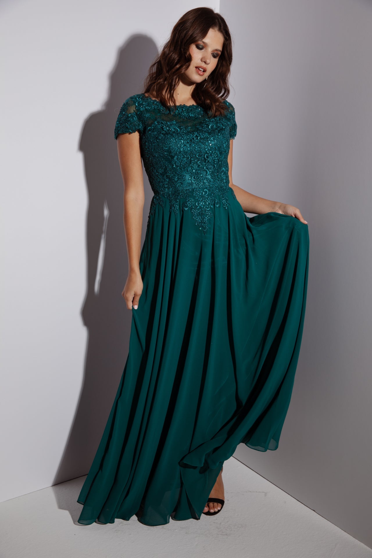 Formal Dresses Long Lace Applique Formal Mother of the Bride Dress Eureka Fashion 4909 Emerald Green