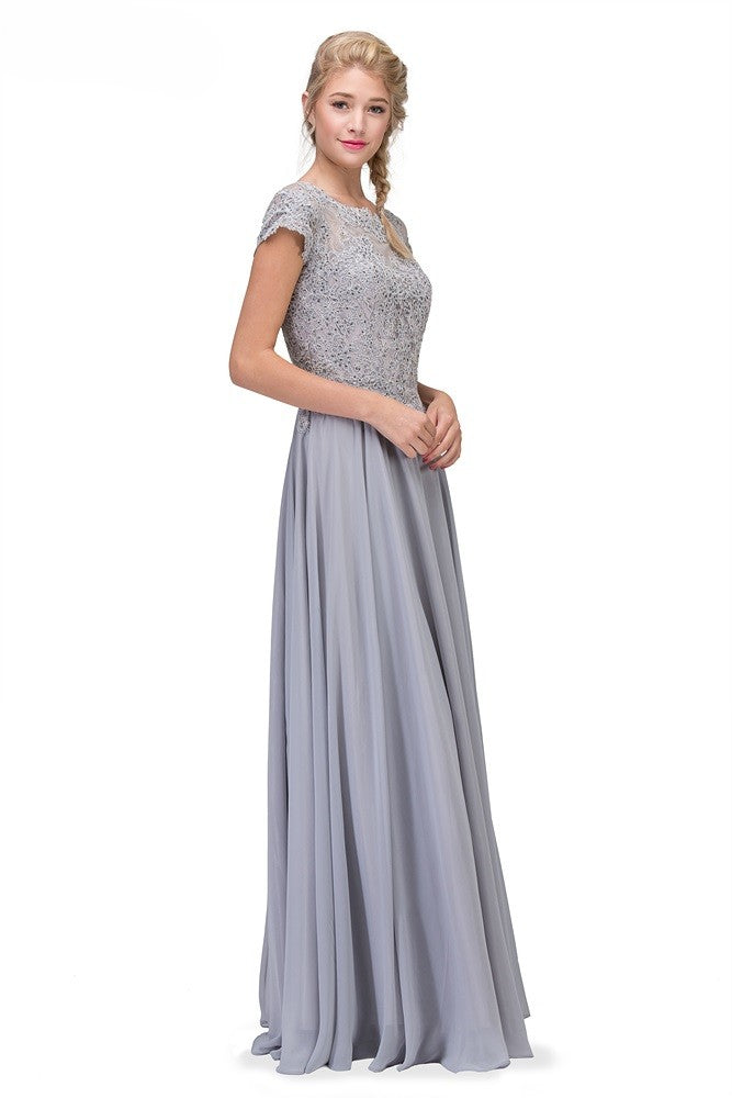 Formal Dresses Long Lace Applique Formal Mother of the Bride Dress Eureka Fashion 4909 Silver