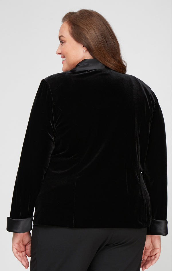 Black/Black Shawl Lapel Hip Length Formal Velvet Top Alex Evenings 4915747