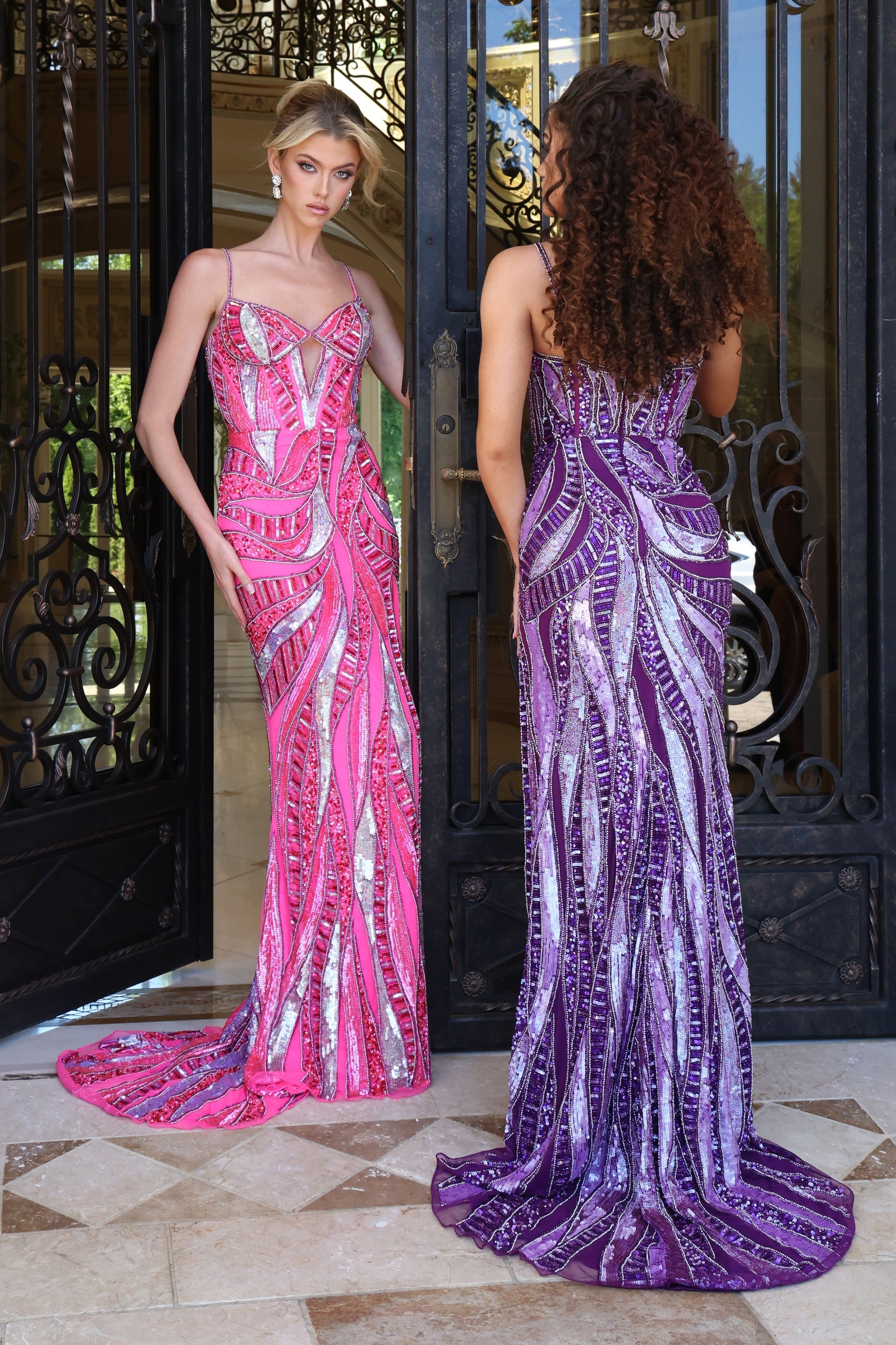 Prom Dresses Mermaid Long Formal Sequin Prom Dress Dark Purple Multi Dark Neon Pink/Multi