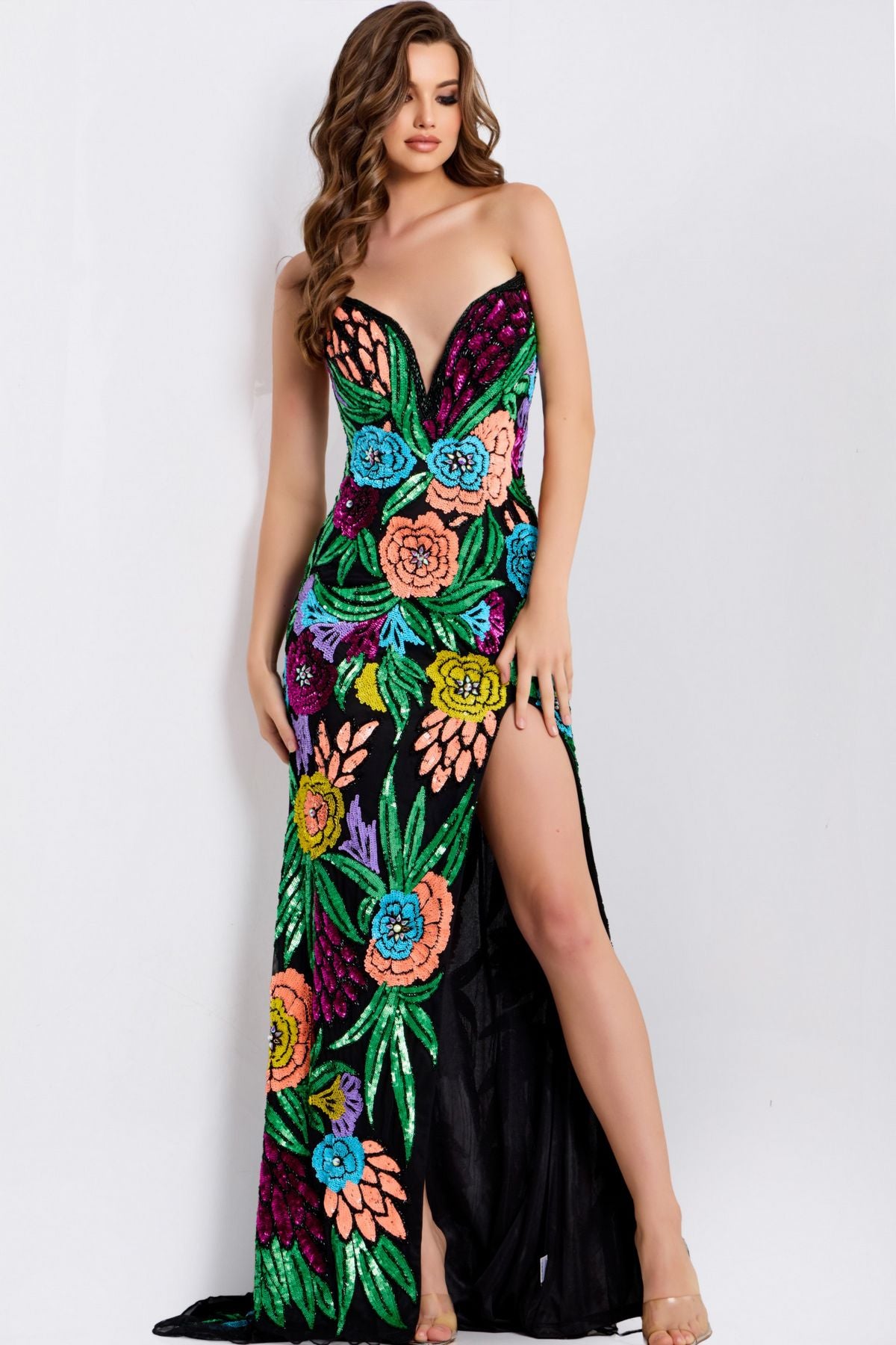 Prom Dresses Long Formal Floral Beaded Prom Dress Black/Multi