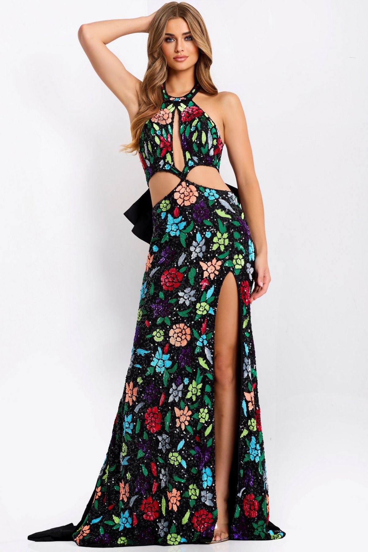 Prom Dresses Formal Long Floral Beaded Evening Prom Dress Black/Multi