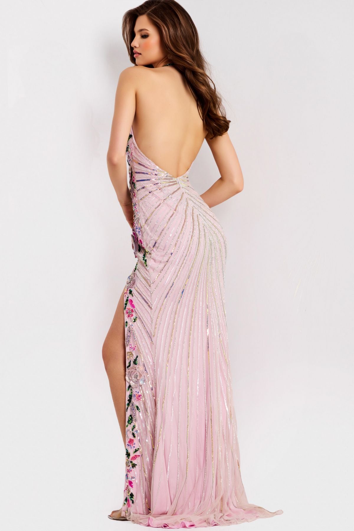 Prom Dresses Long Formal Floral Beaded Prom Dress Pink