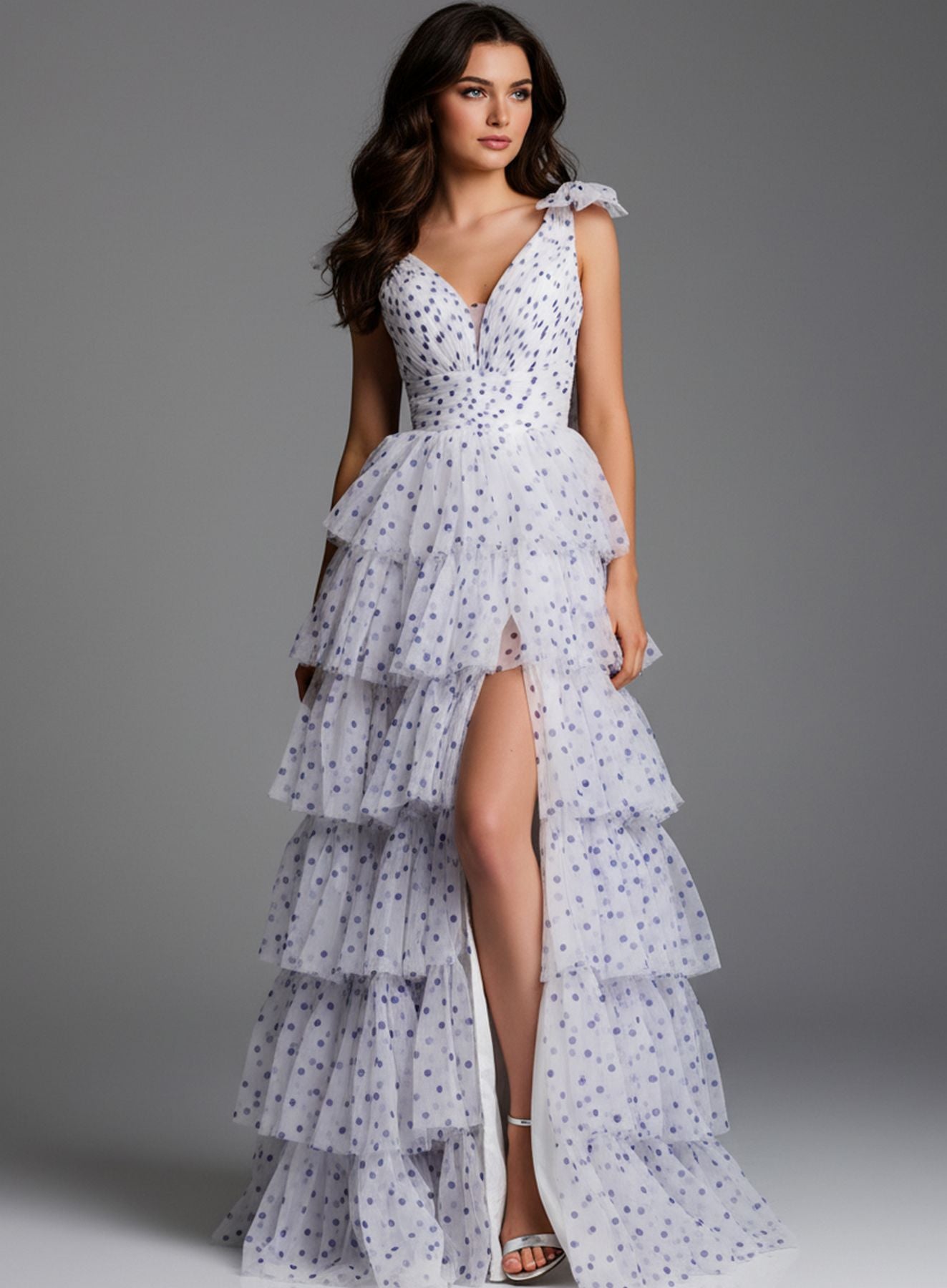 Prom Dresses Long Formal Ruffle Evening Prom Dress Off White/Purple