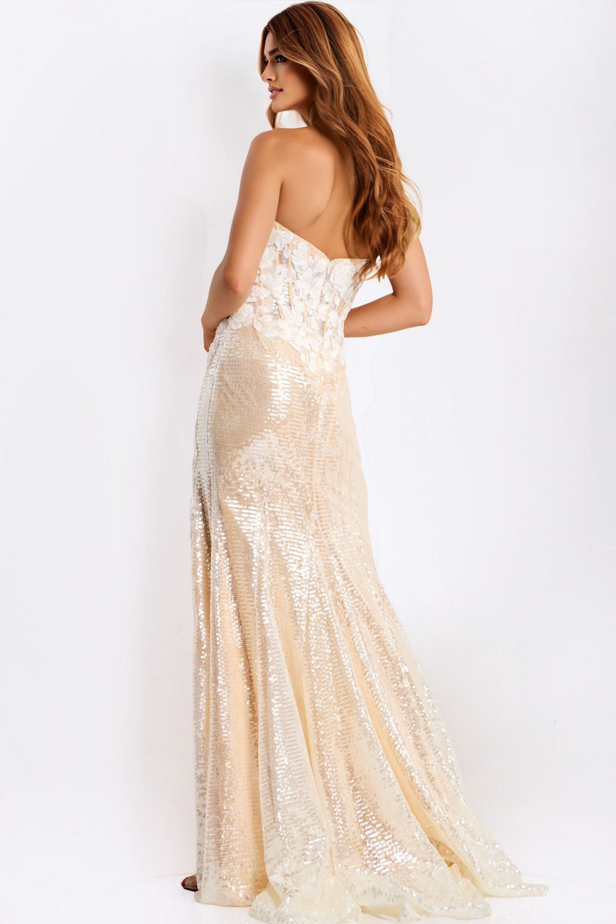Prom Dresses Long Formal Corset 3D Floral Fitted Prom Dress Off White