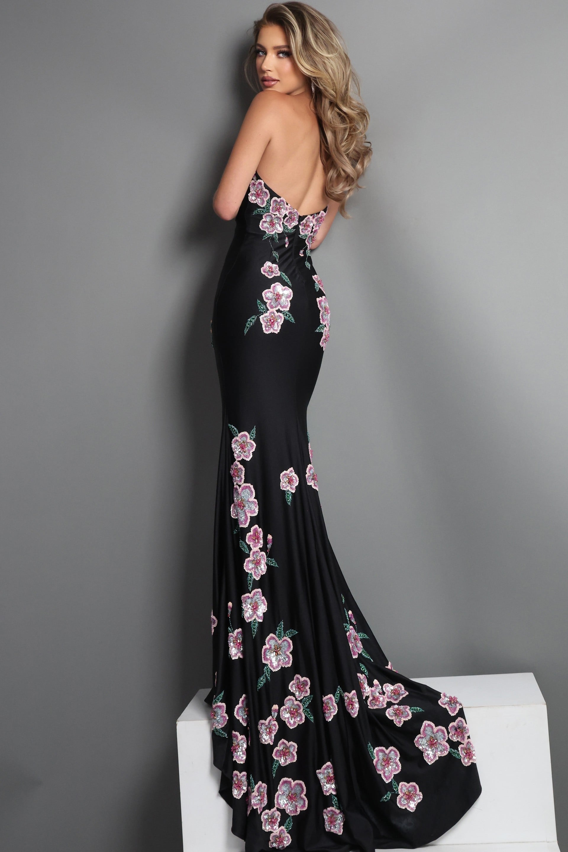 Strapless Curved Neck Floor-Length Jersey Prom Mermaid Jovani 49430