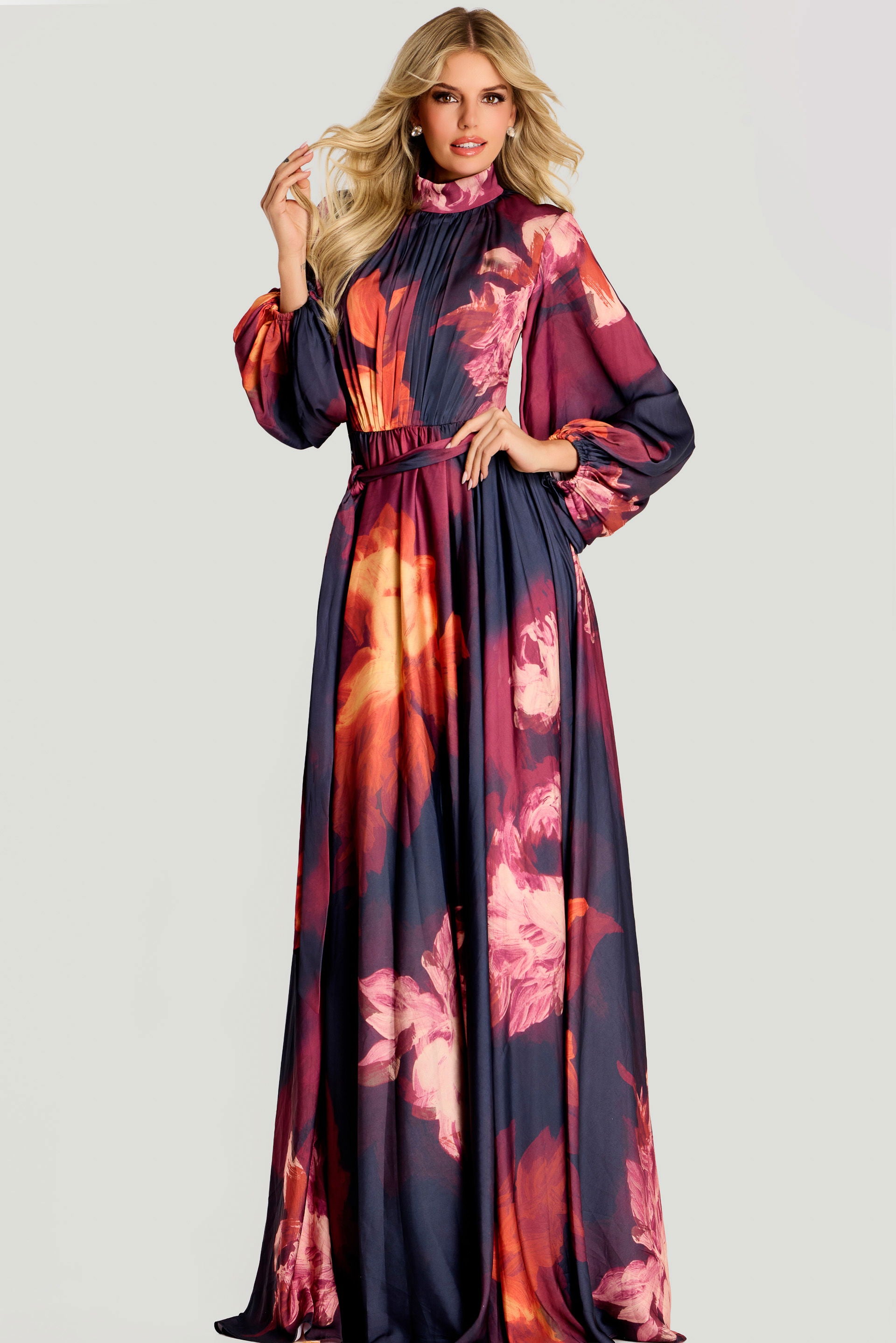 Formal Dresses Long Sleeve Pleated Formal Dress Jovani 49464 Print