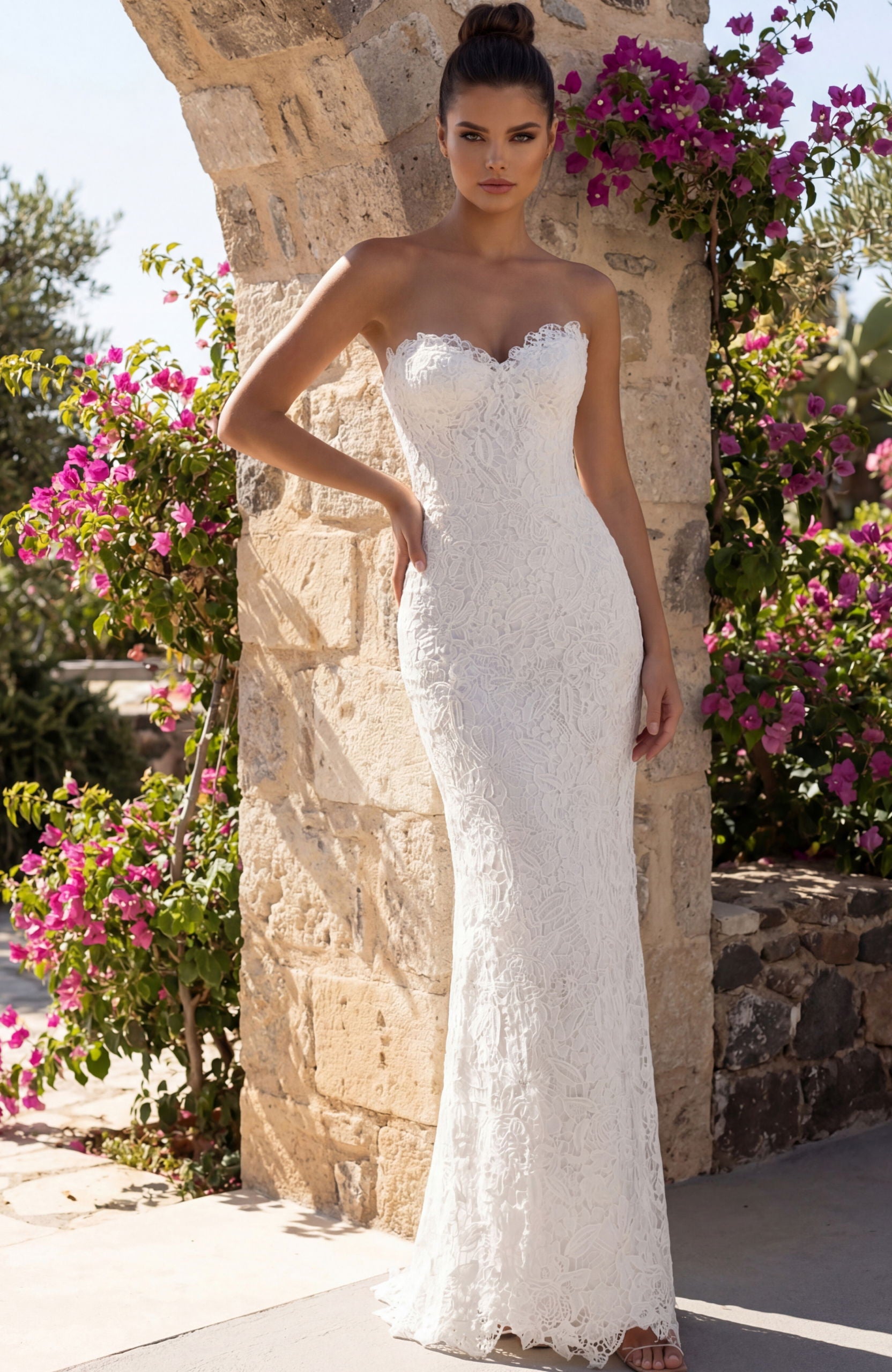 Wedding Dresses Long Beaded Lace Bridal Wedding Dress Jovani 49525 Off White