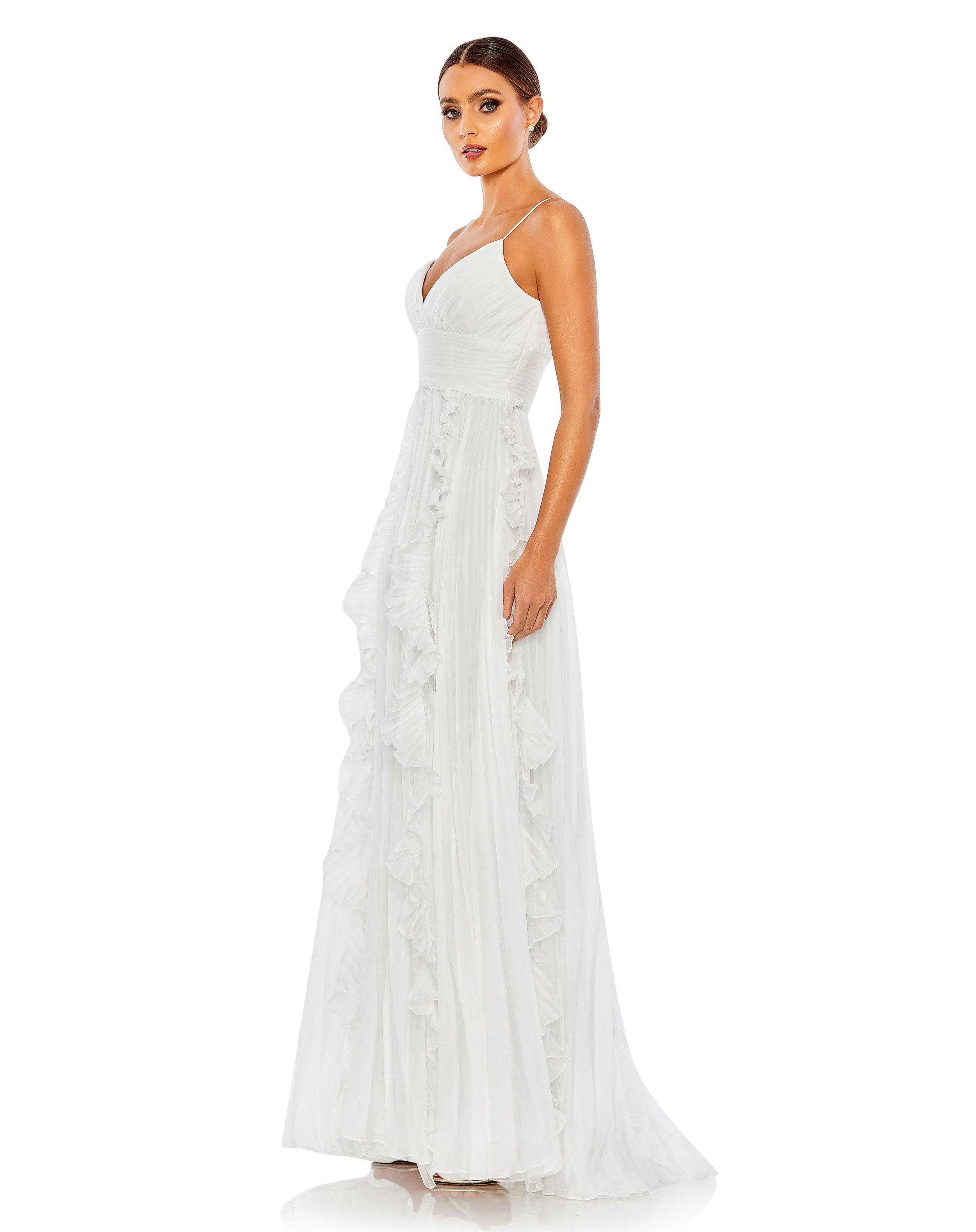 Prom Dresses Long Pleated Formal Prom Ruffle Dress White