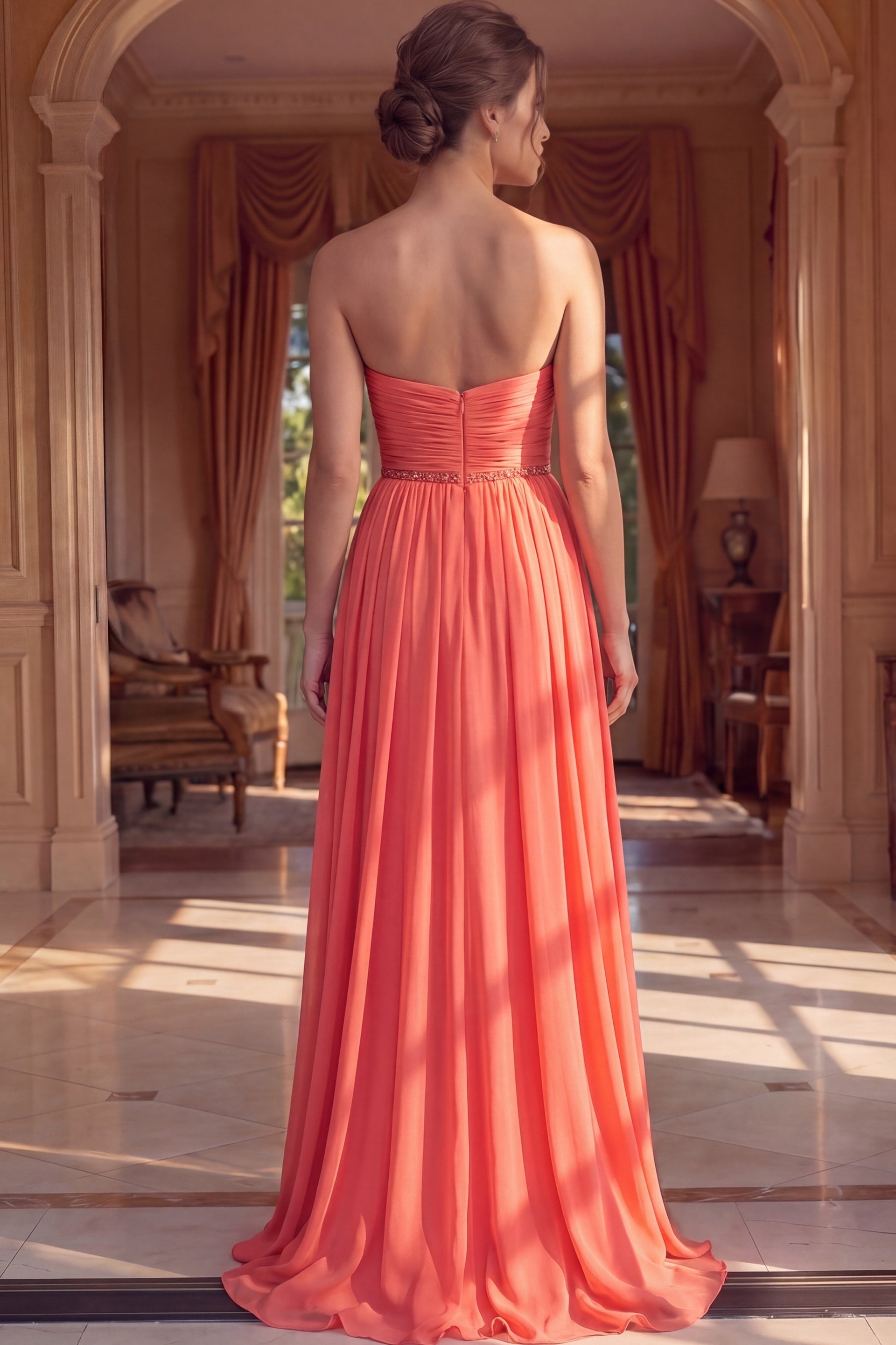 Strapless Curved Neck Floor-Length Chiffon Prom A-Line Jovani 49536
