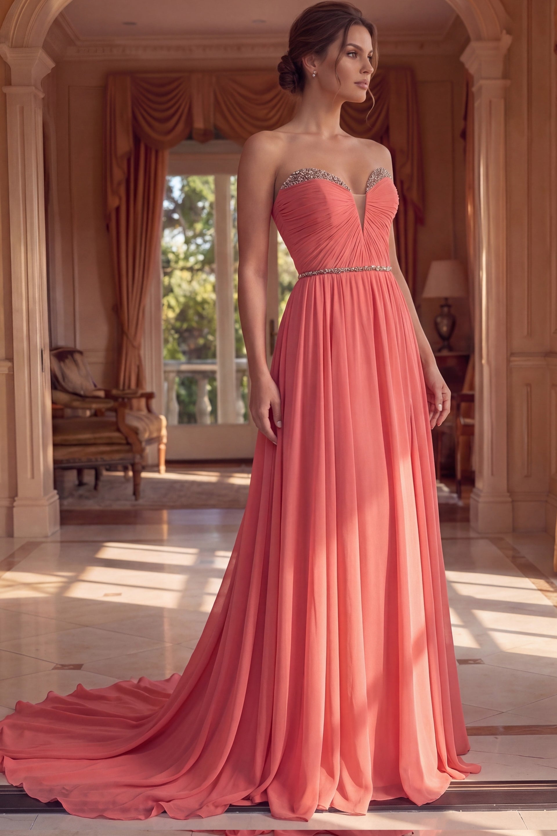 Strapless Curved Neck Floor-Length Chiffon Prom A-Line Jovani 49536