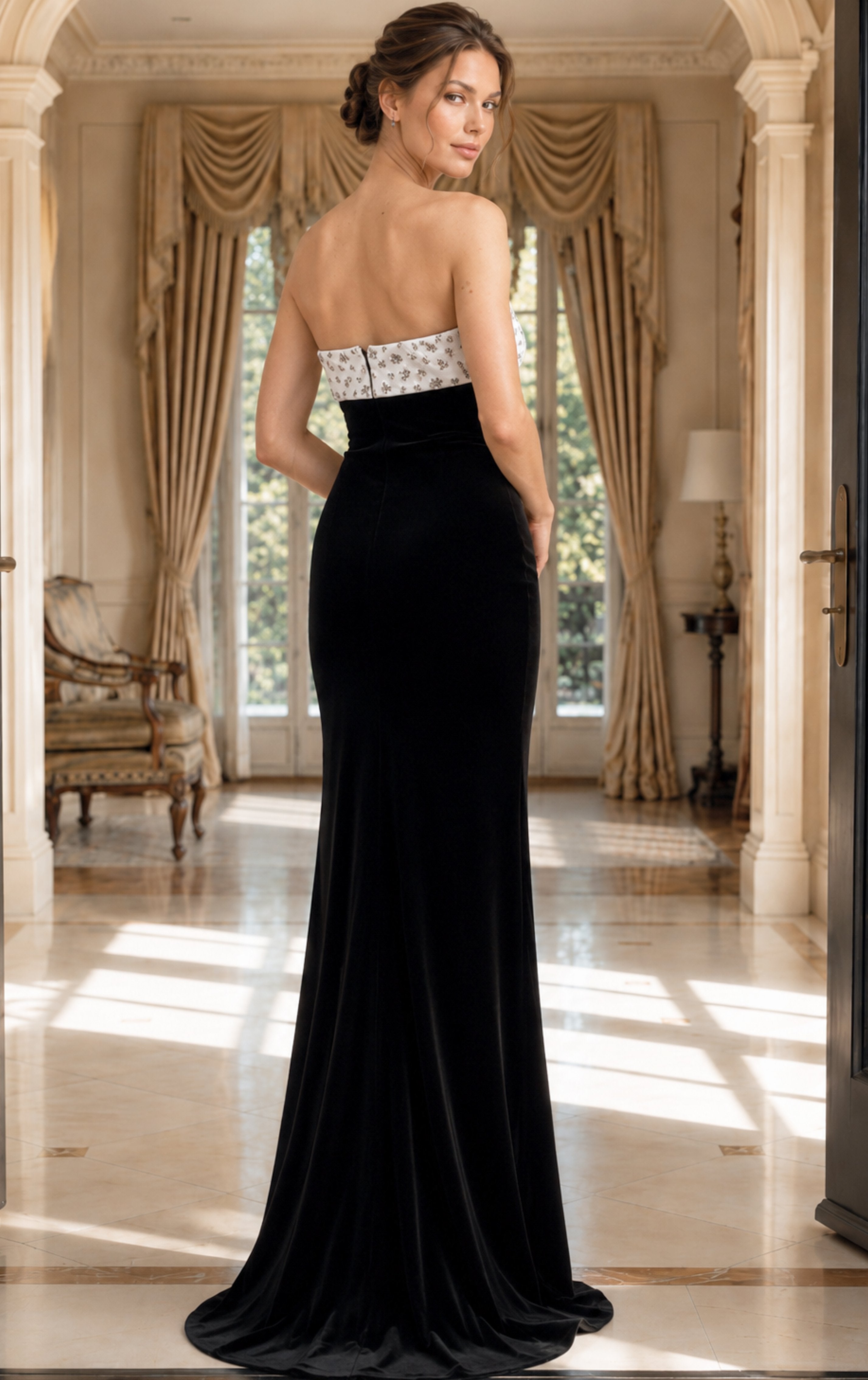Strapless Straight Neck Floor-Length Velvet Formal Sheath Jovani 49583
