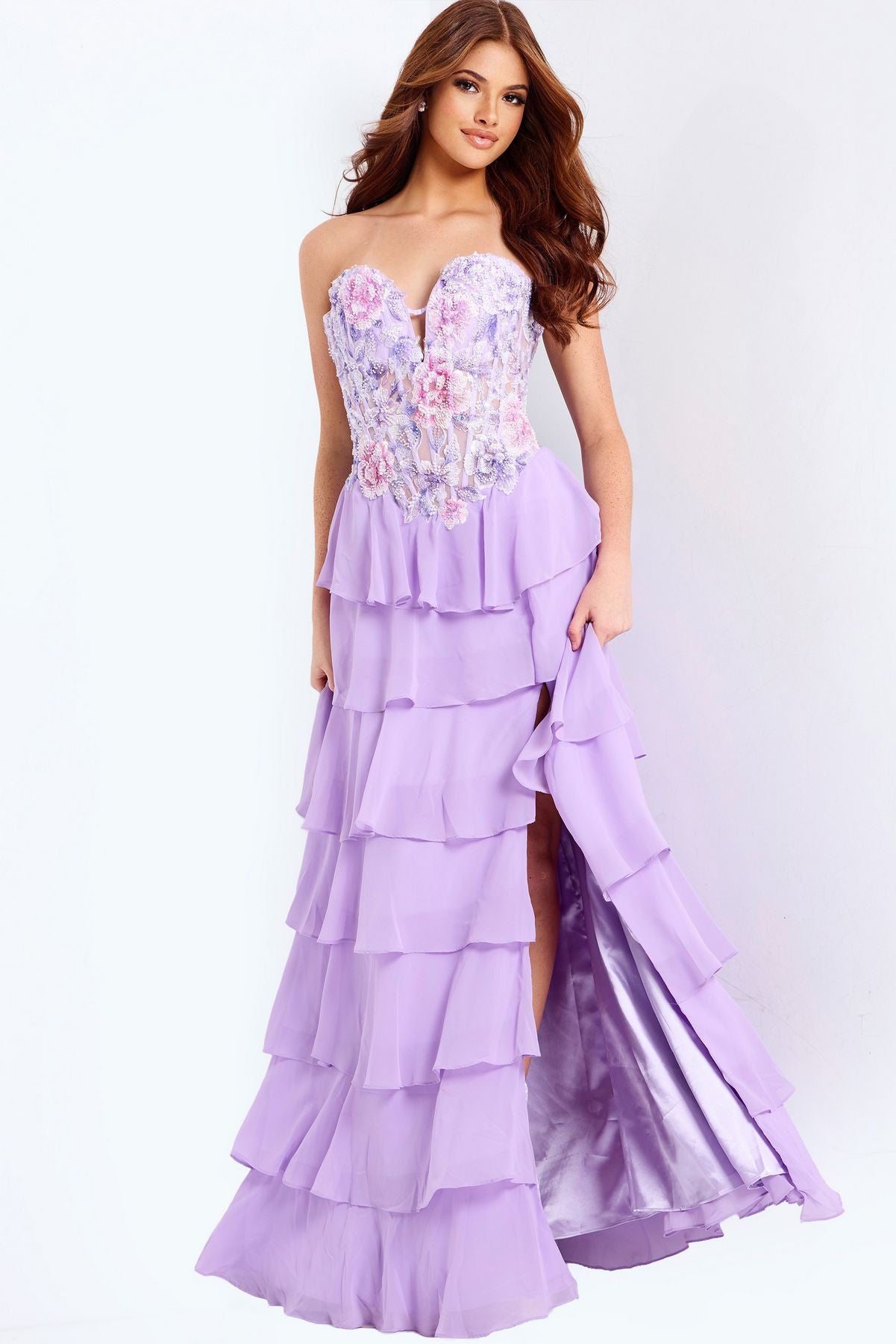 Prom Dresses Long Formal Ruffle Corset Fitted Prom Dress Lilac
