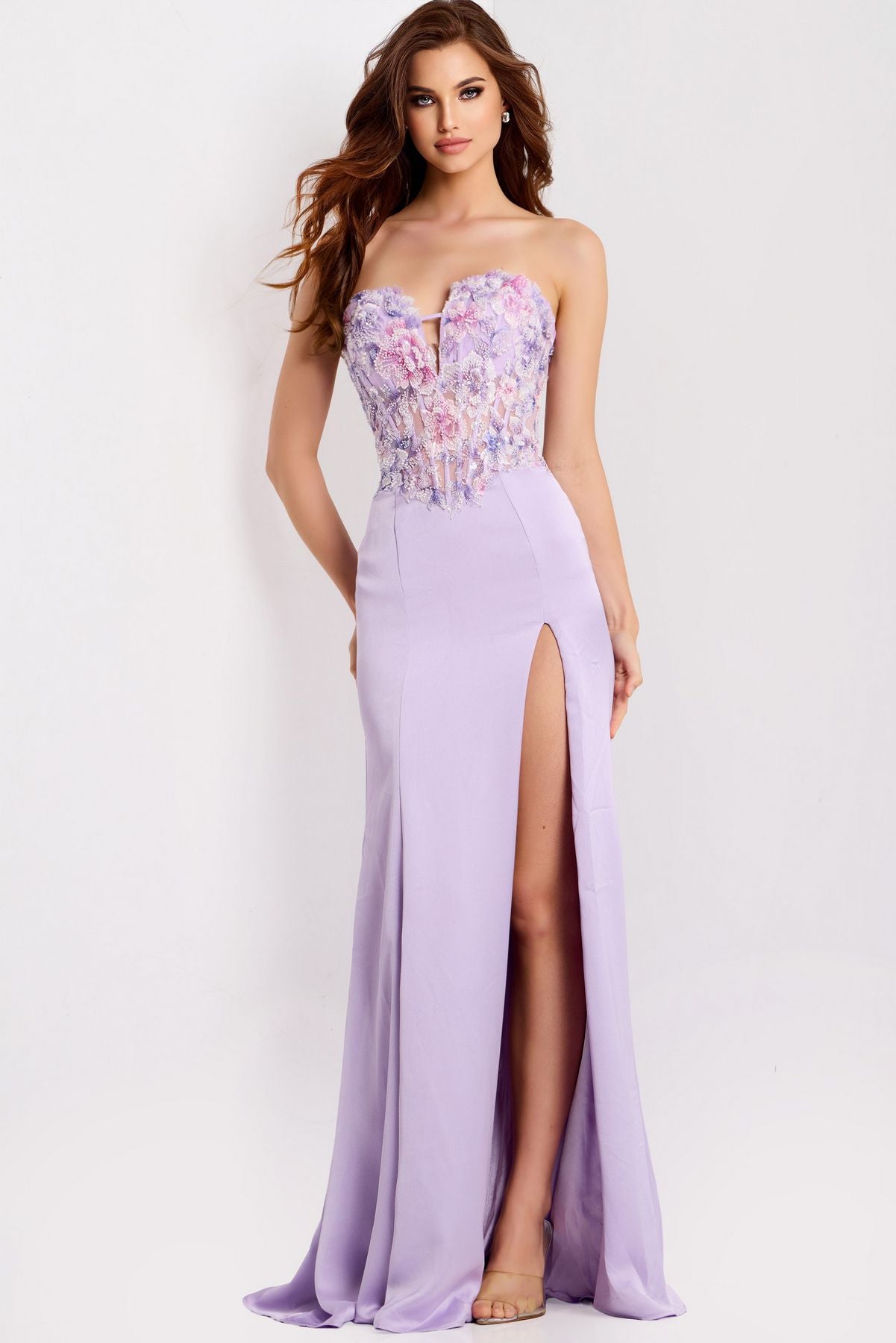 Prom Dresses Corset Long Formal Floral Applique prom Dress Lilac