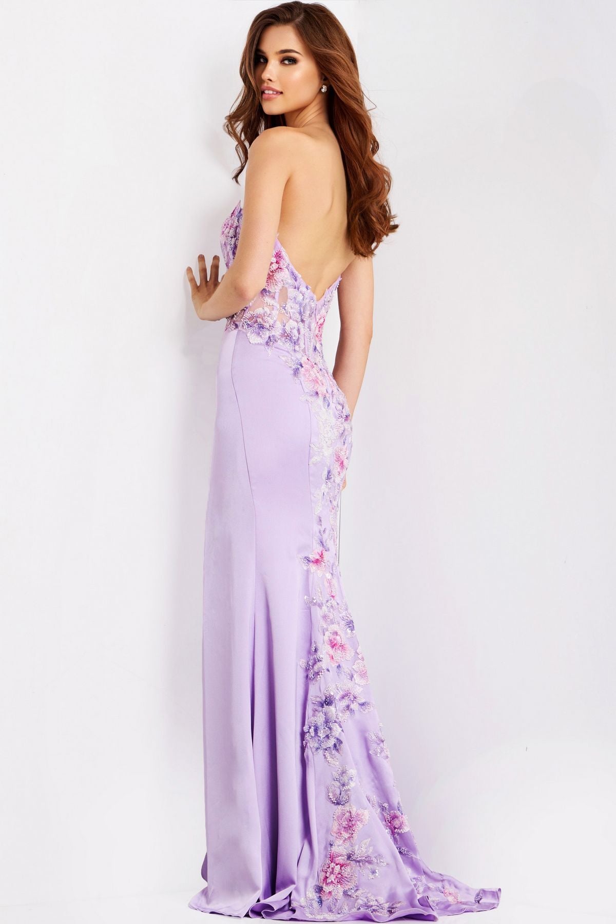 Prom Dresses Corset Long Formal Floral Applique prom Dress Lilac