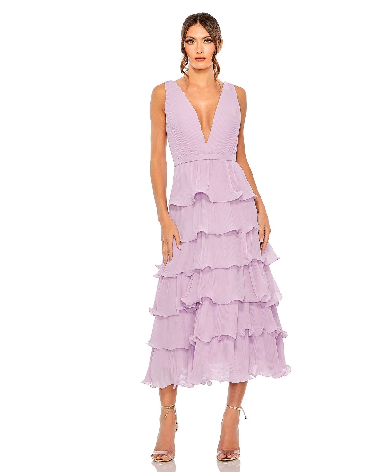 Orchid Mac Duggal 49671 Layered Ruffle Formal Midi Dress