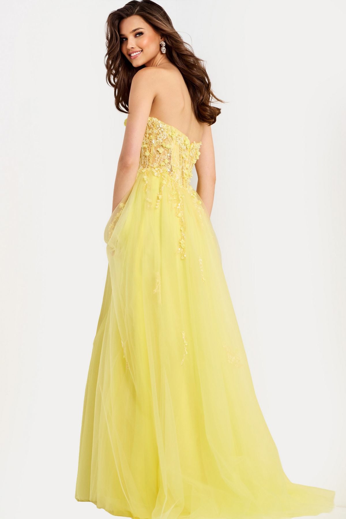 Prom Dresses Long Formal Floral Corset Sequin Prom Dress Yellow
