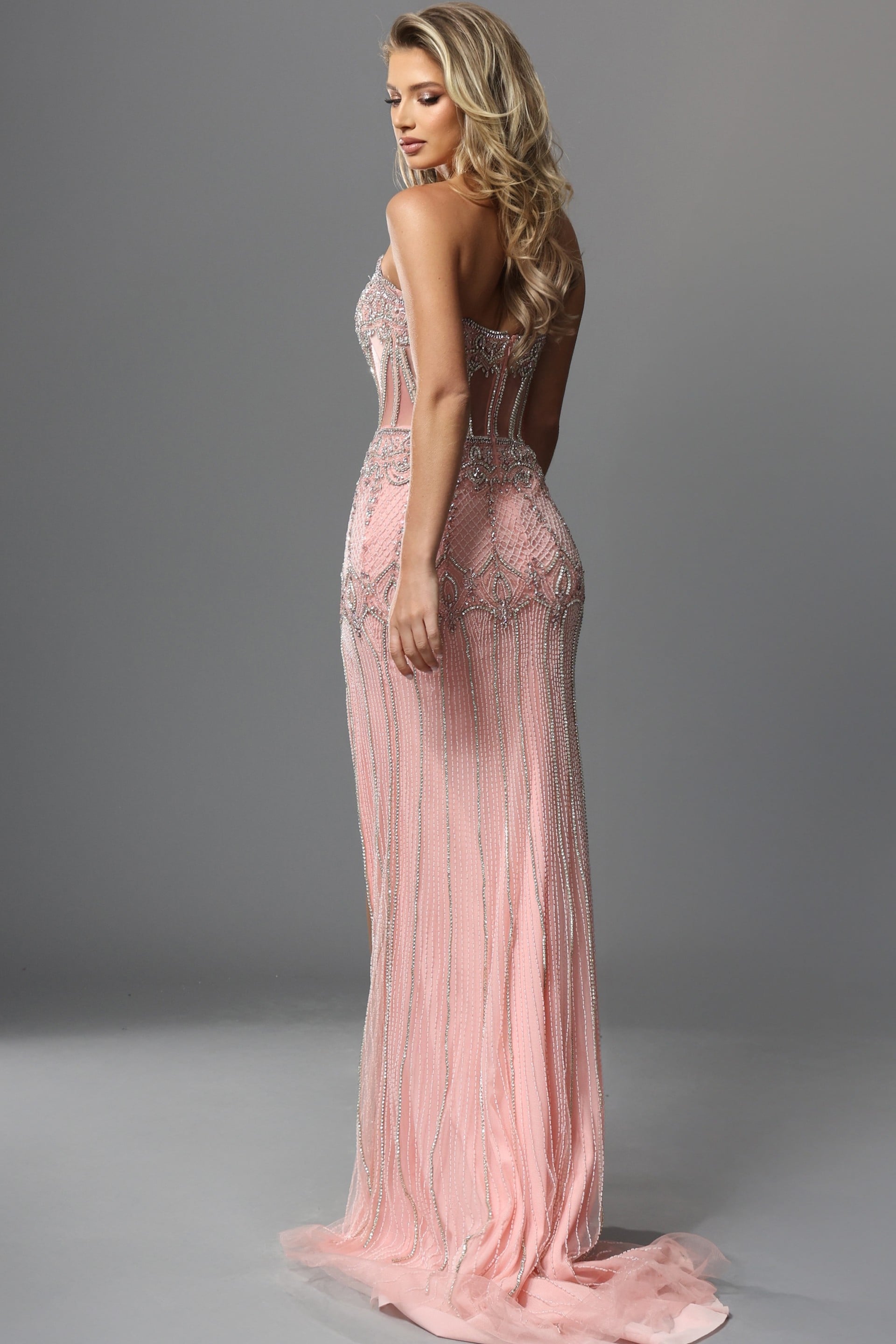 Strapless Curved Neck Floor-Length Tulle Prom Sheath Jovani 49735