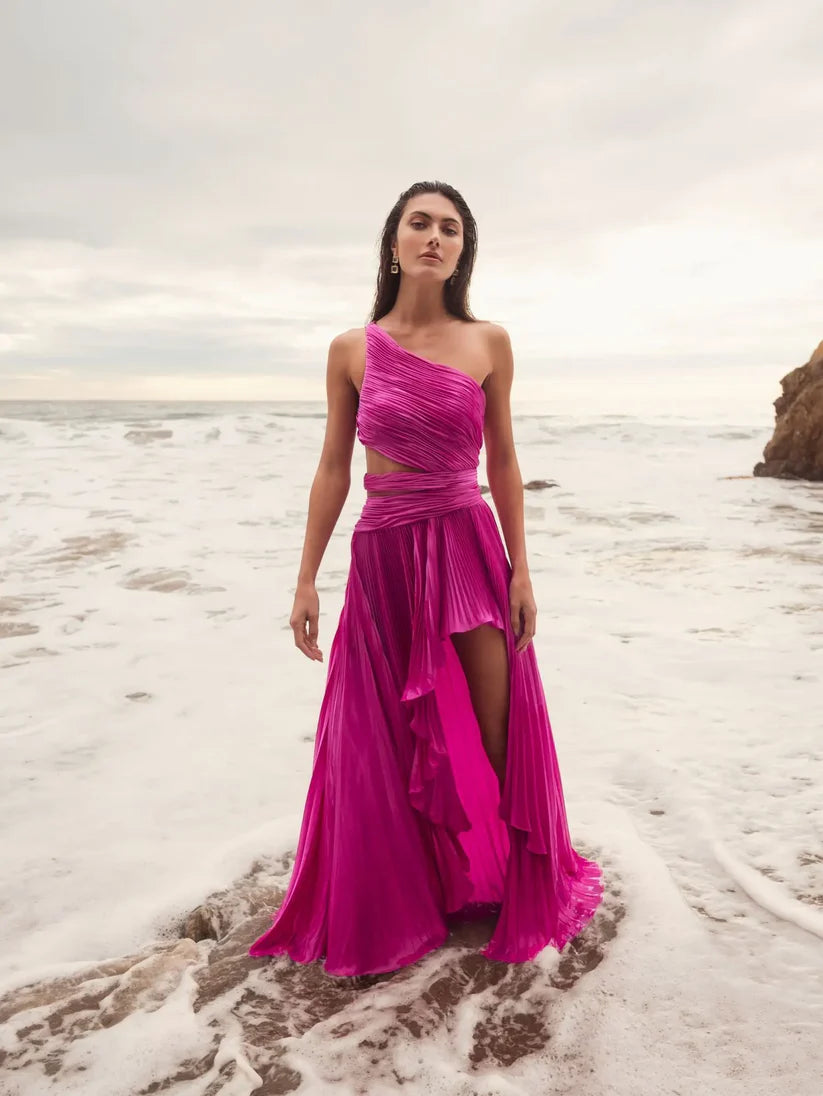 Formal Dresses Formal Cutout Prom Long Pleated Dress Fuchsia