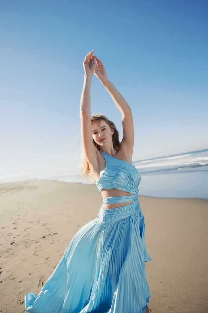 Formal Dresses Formal Cutout Prom Long Pleated Dress Powder Blue