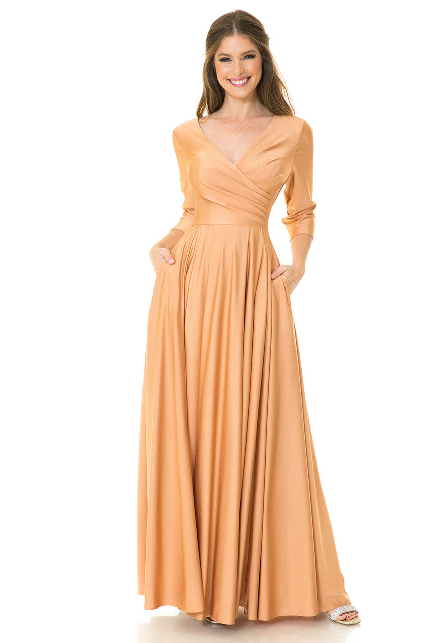 Mother of the Bride Dresses Formal Long Pleated Mother of the Bride Dress Lenovia 5243 Mocha