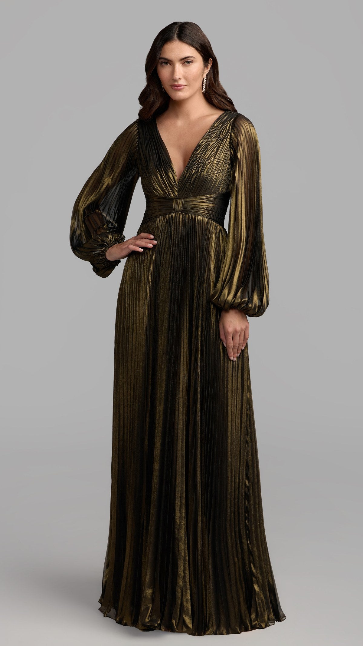 Mac Duggal style 49942 in Black Gold, front view