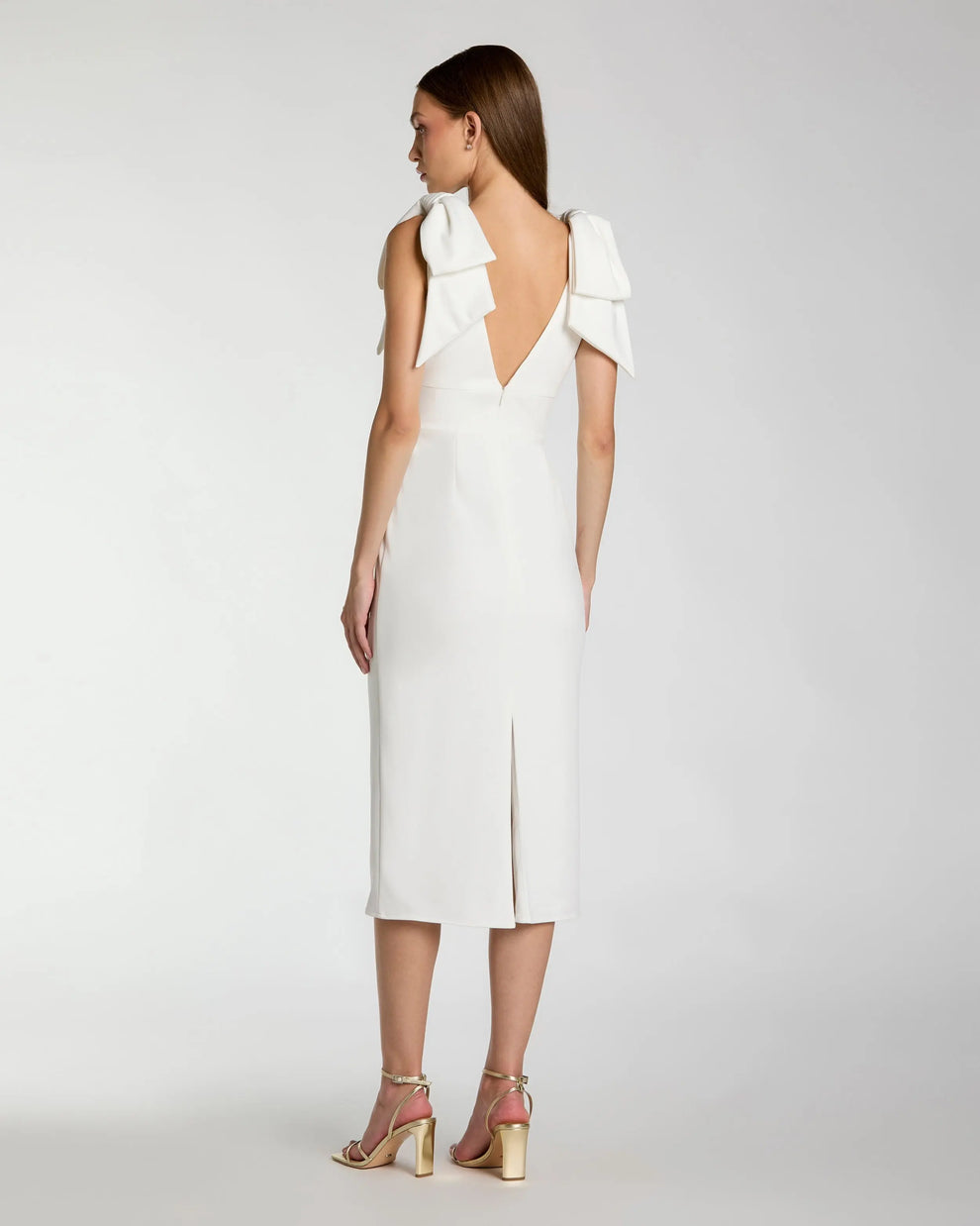 V-Neck Midi Crepe Wedding Sheath Mac Duggal 9949954P