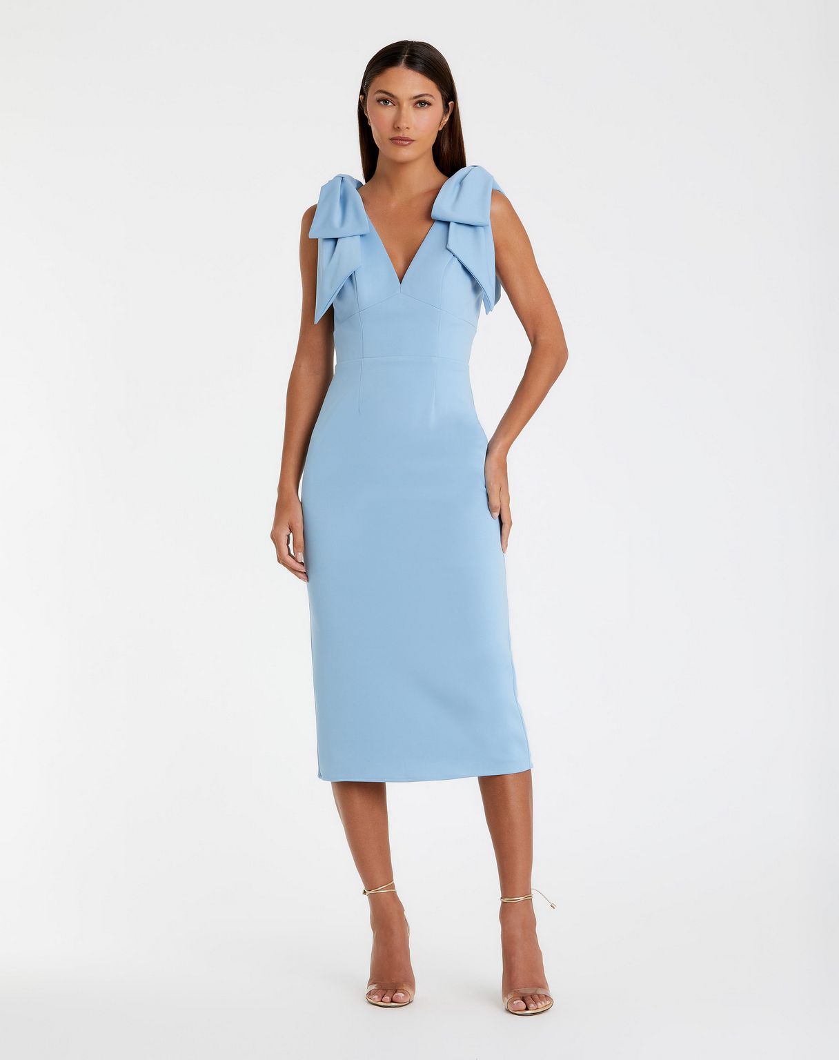 Formal Dresses Fitted Tea Length Formal Dress Powder Blue