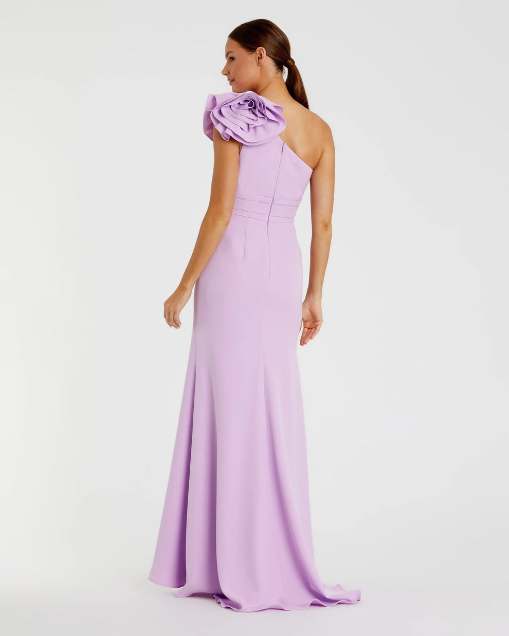 One Shoulder Long Satin Formal Dress by Mac Duggal 49966 in Lilac