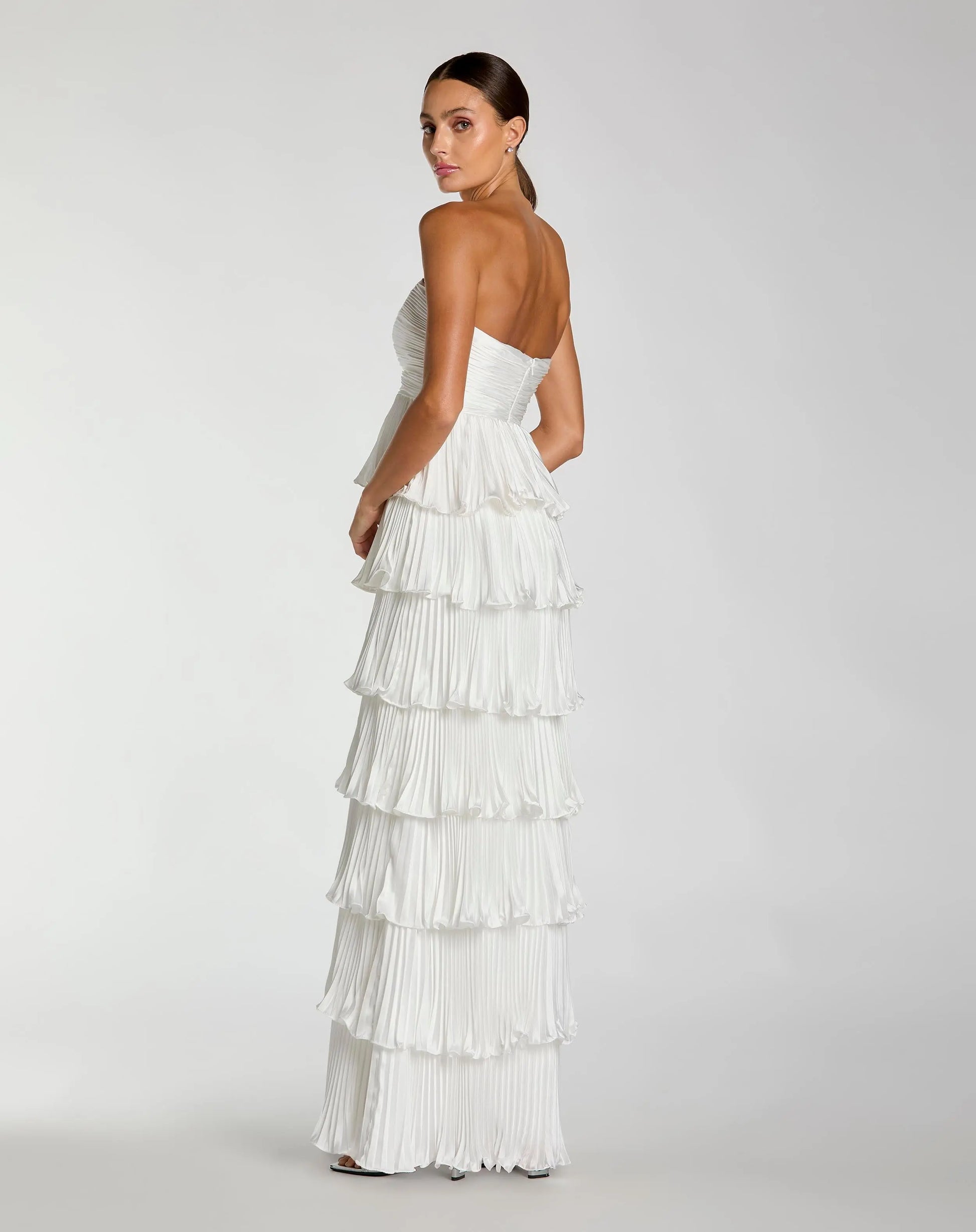 Wedding Dresses Long A Line Pleated Ruffle Wedding Dress Mac Duggal 49981 Ivory