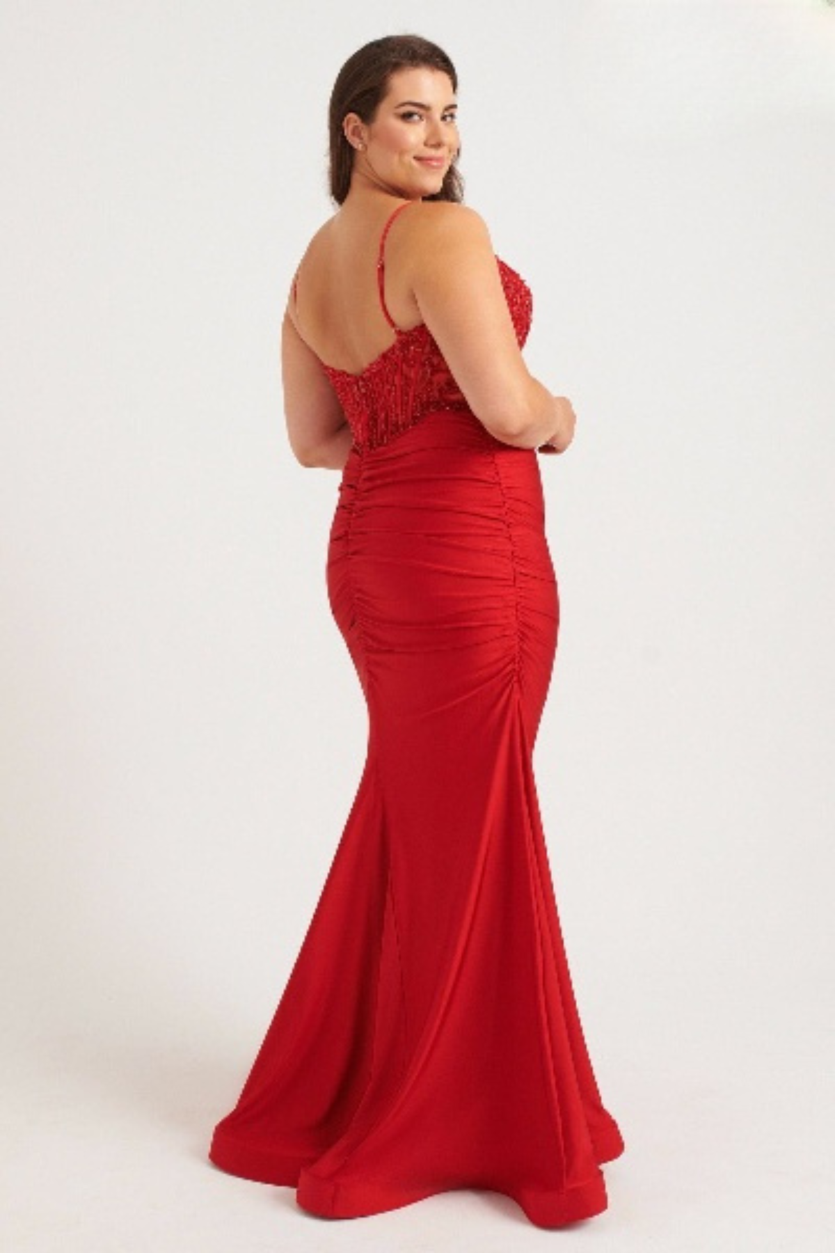 Plus Size Dresses Prom Fitted Long Formal Beaded Corset Plus Size Dress Ruby