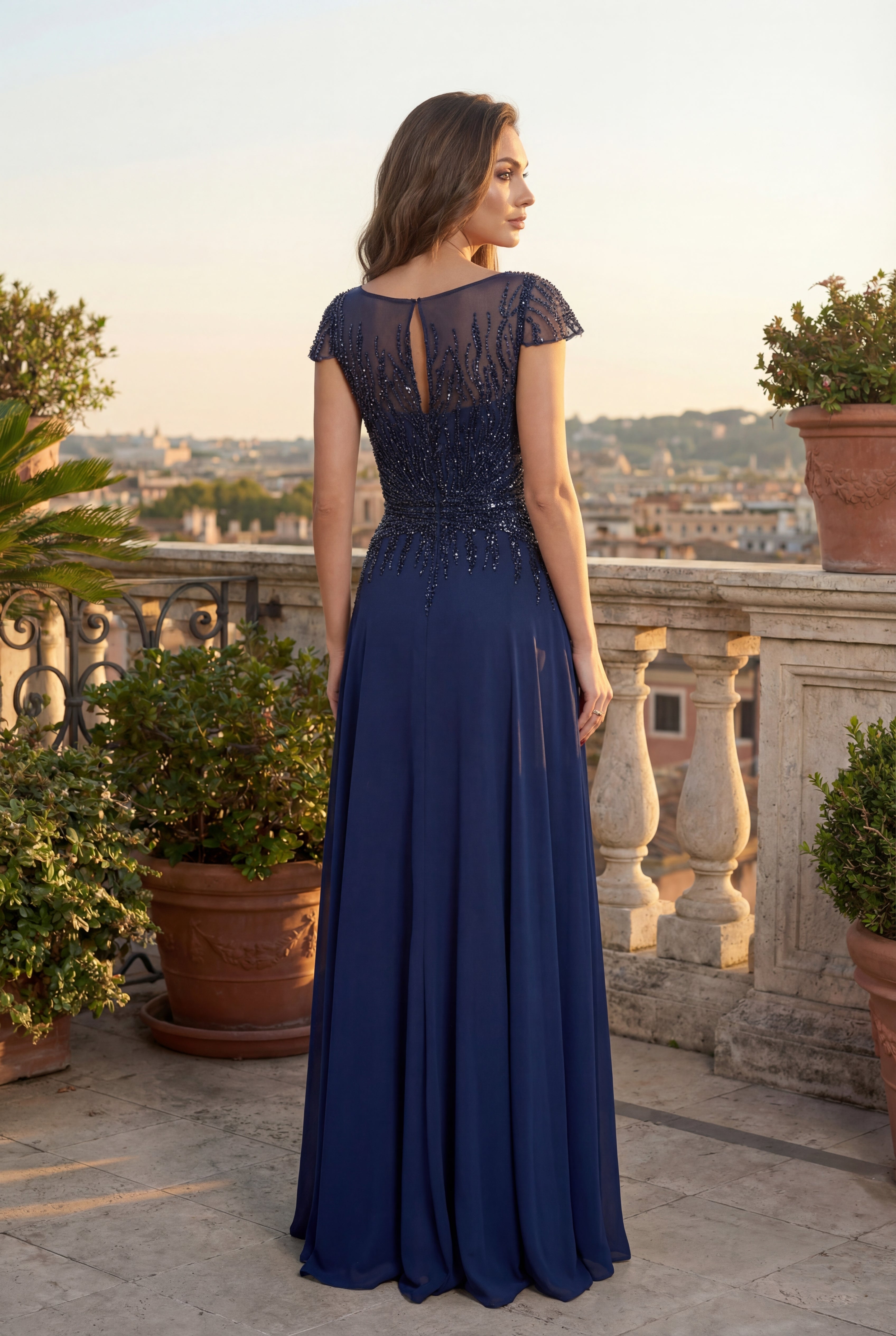 Beaded Bodice Long Formal A Line Evening Dress