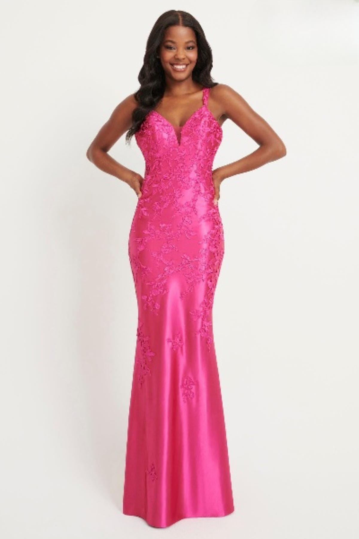 Prom Dresses Prom Long Fitted Lace Applique Formal Dress Raspberry