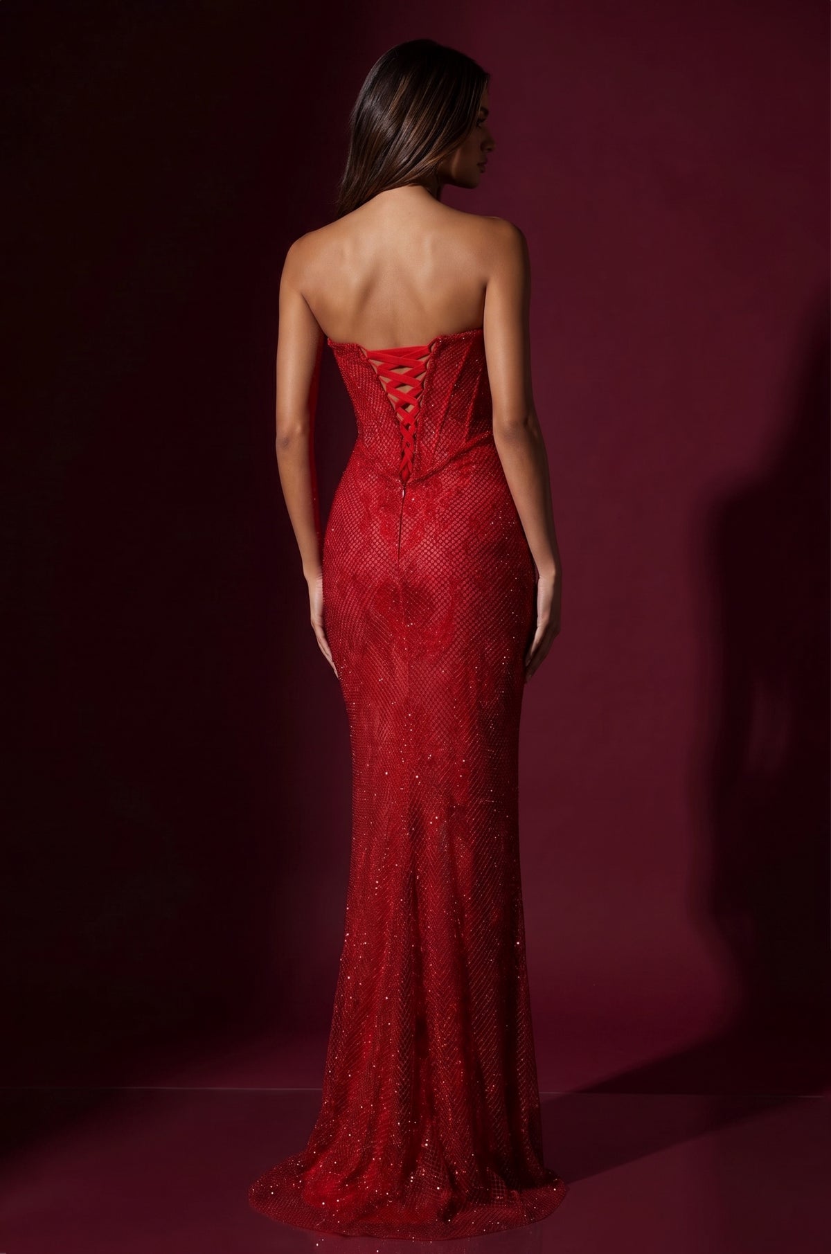 Black Beadd Corset Long Evening Gown Formal Dress