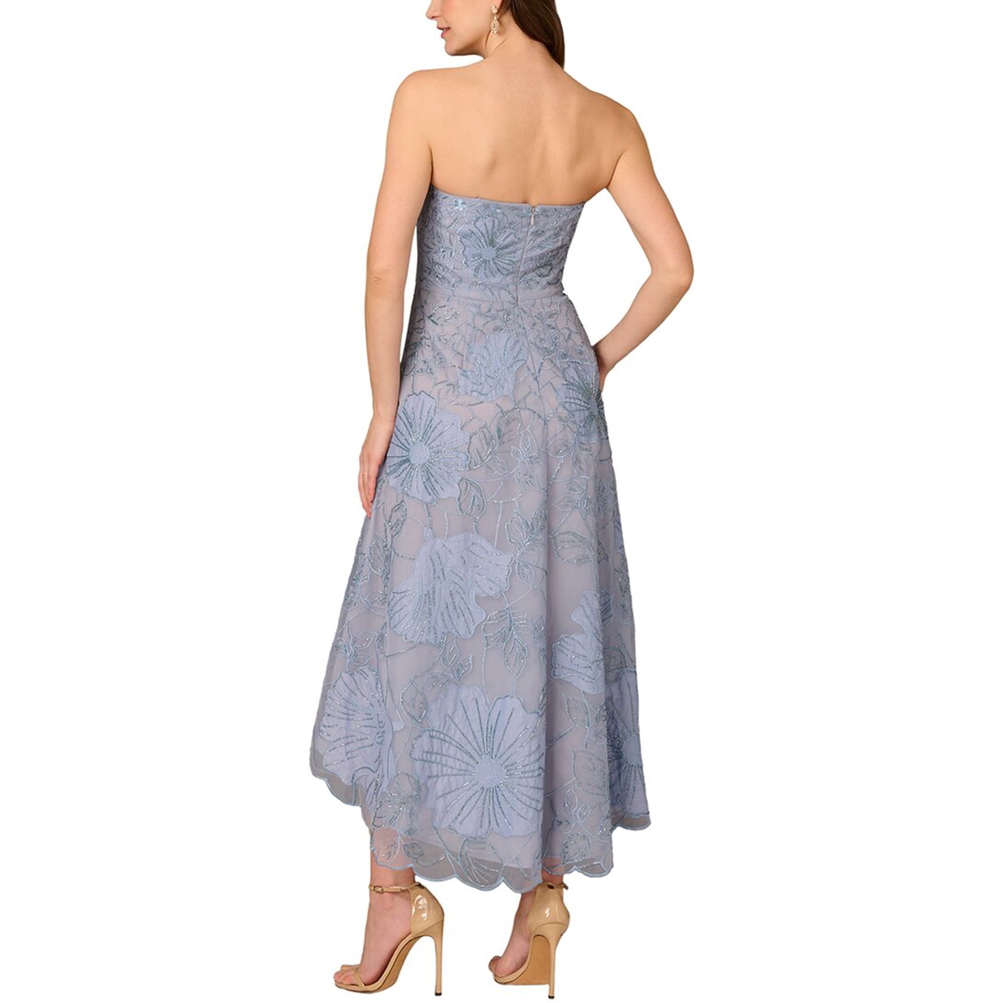 Blue Cloud Aidan Mattox MD1E209554 Strapless High-Low Mesh Cocktail Floral Dress
