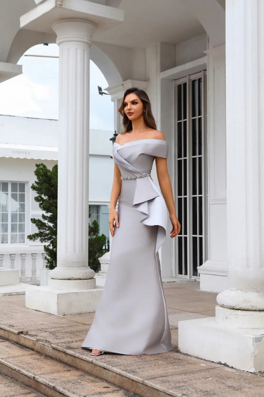 Formal Dresses Long Evening Gown Fitted Formal Dress Taupe Silver