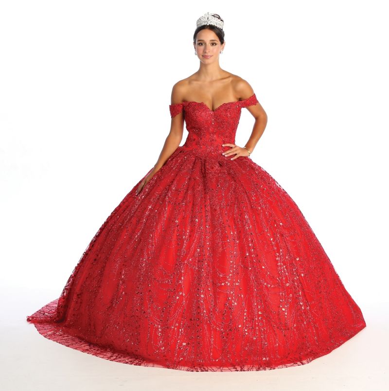 Off-the-Shoulder Floor-Length Tulle Quinceañera Ball Gown May Queen LK153