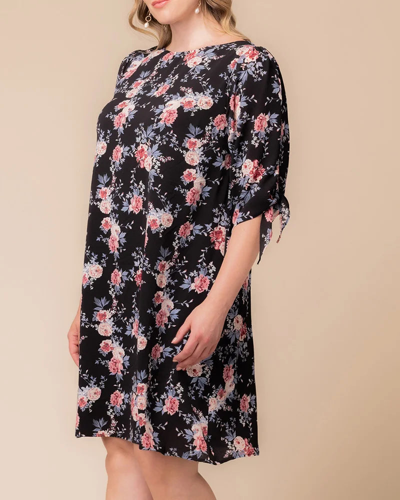 Plus Size Dresses Short A Line Cocktail Plus Size Dress Black Floral Print