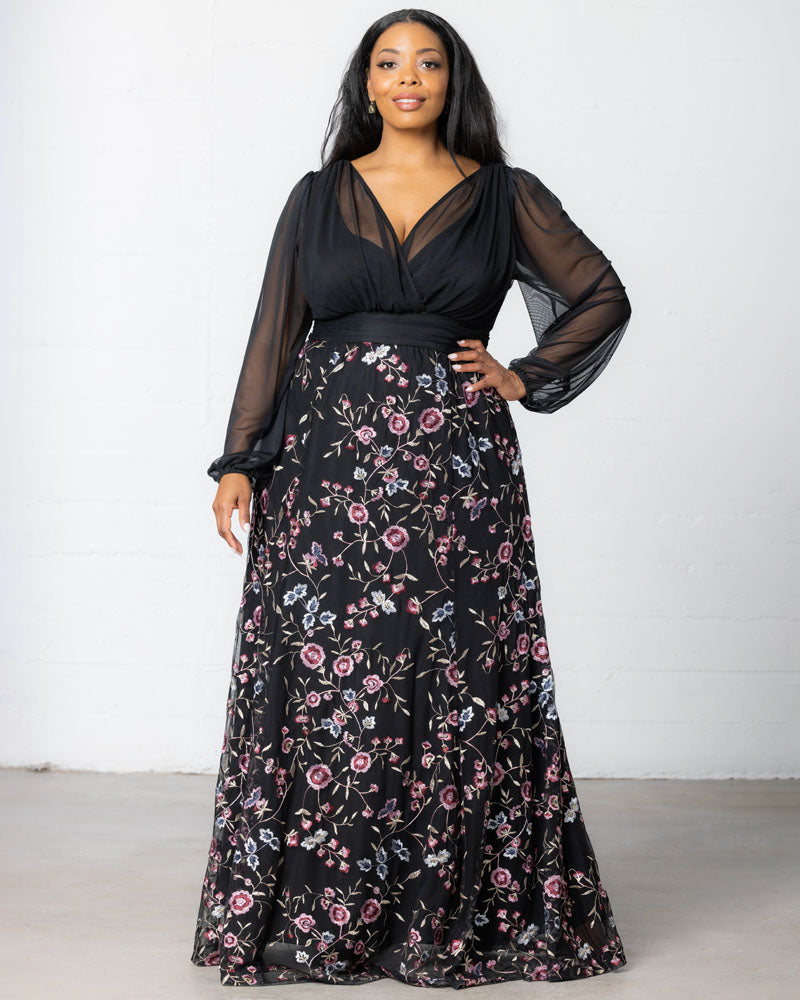 Plus Size Dresses Long Sleeves Floral Long Formal Plus Size Dress Moonlit Garden