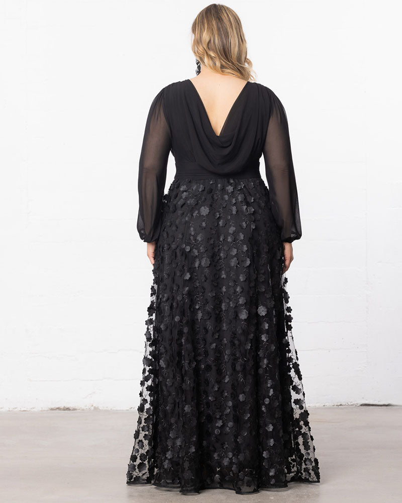 Plus Size Dresses 3D Floral A Line Long Formal Plus Size Dress Onyx Blossoms