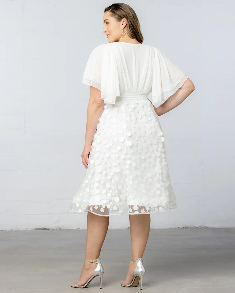 Plus Size Dresses Short Floral Midi Cocktail Plus Size Dress Ivory Blossoms